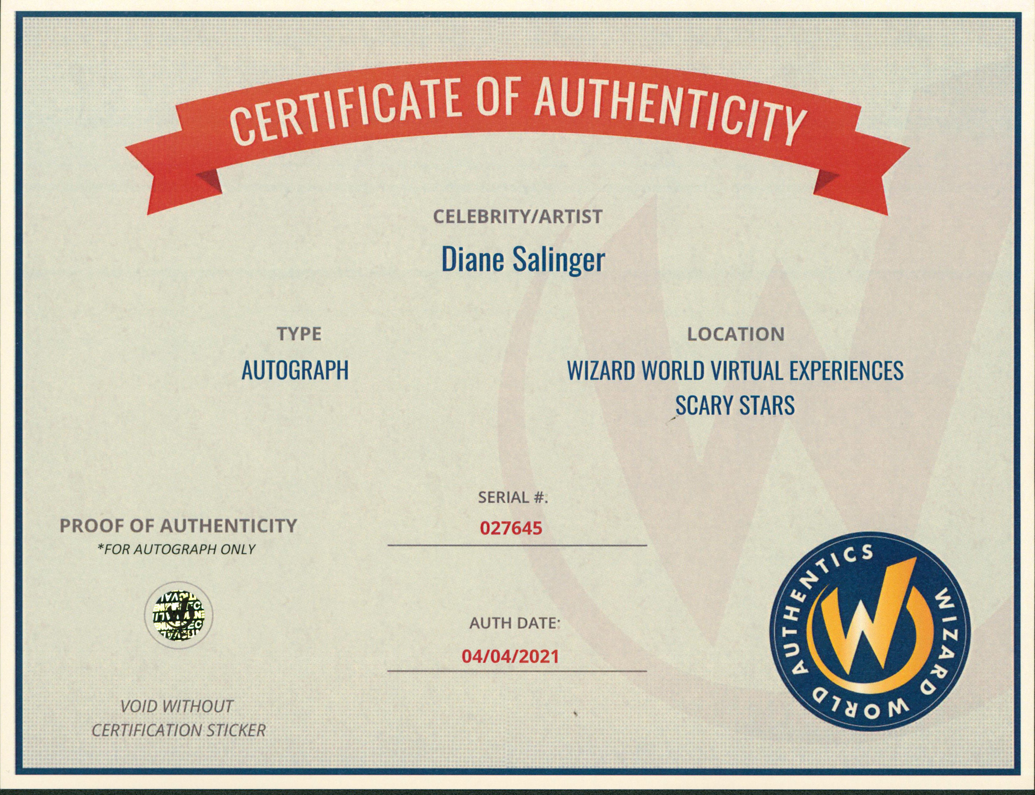 Diane Louise Salinger Salem Authentic Signed 8x10 Photo Autographed Wizard World