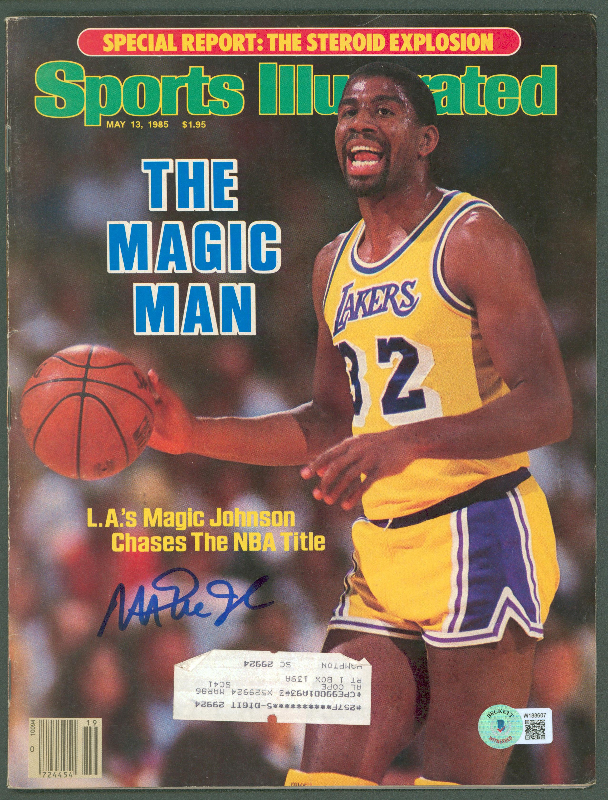 Lakers Magic Johnson Signed May 1985 Sports Illustrated Magazine BAS Witnessed