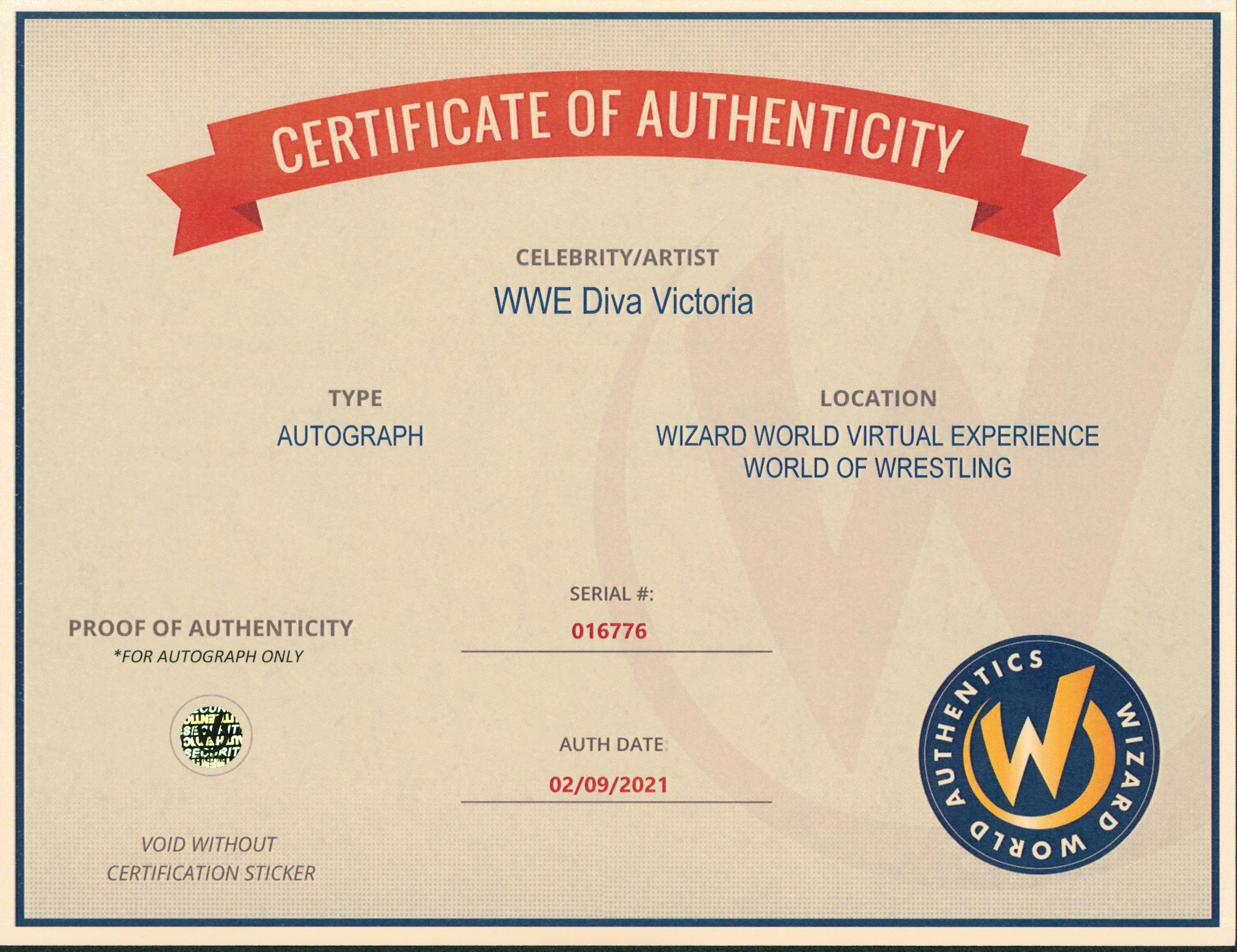 Lisa Marie Varon WWE Diva Victoria Authentic Signed 8x10 Photo Wizard World
