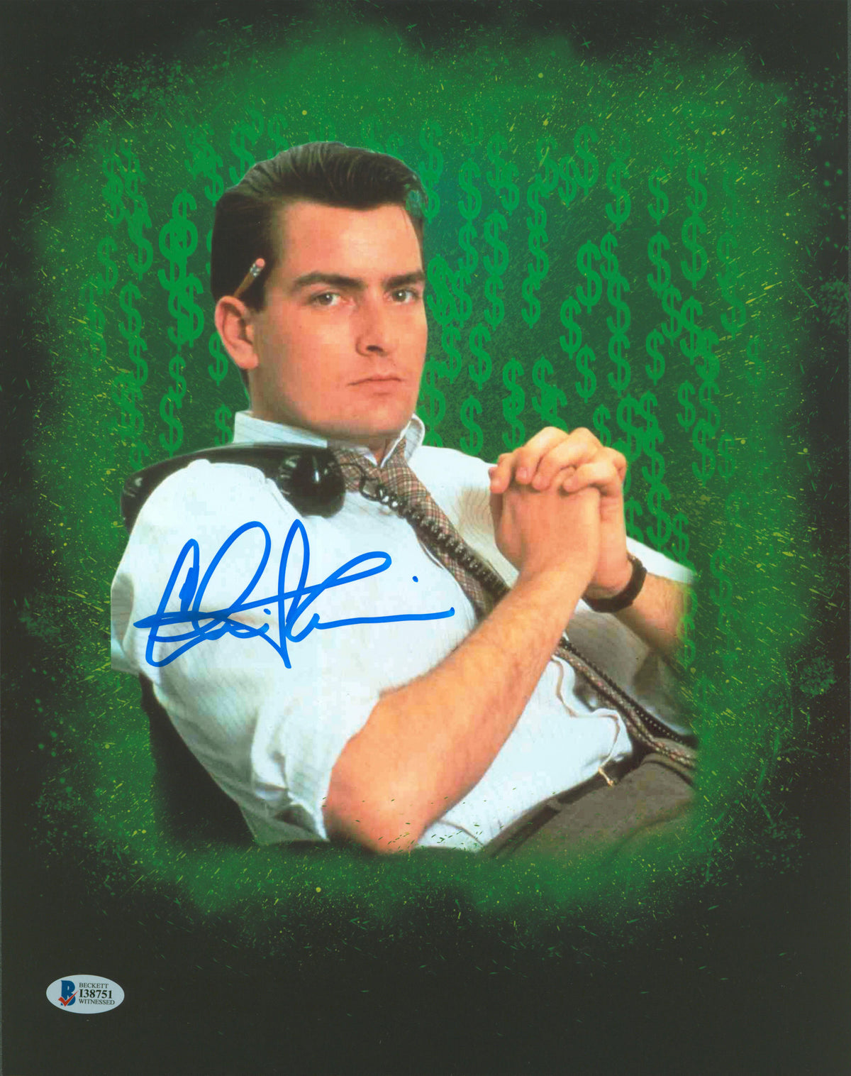 Charlie Sheen Wall Street Authentic Signed 11x14 Photo Autographed BAS #I38751