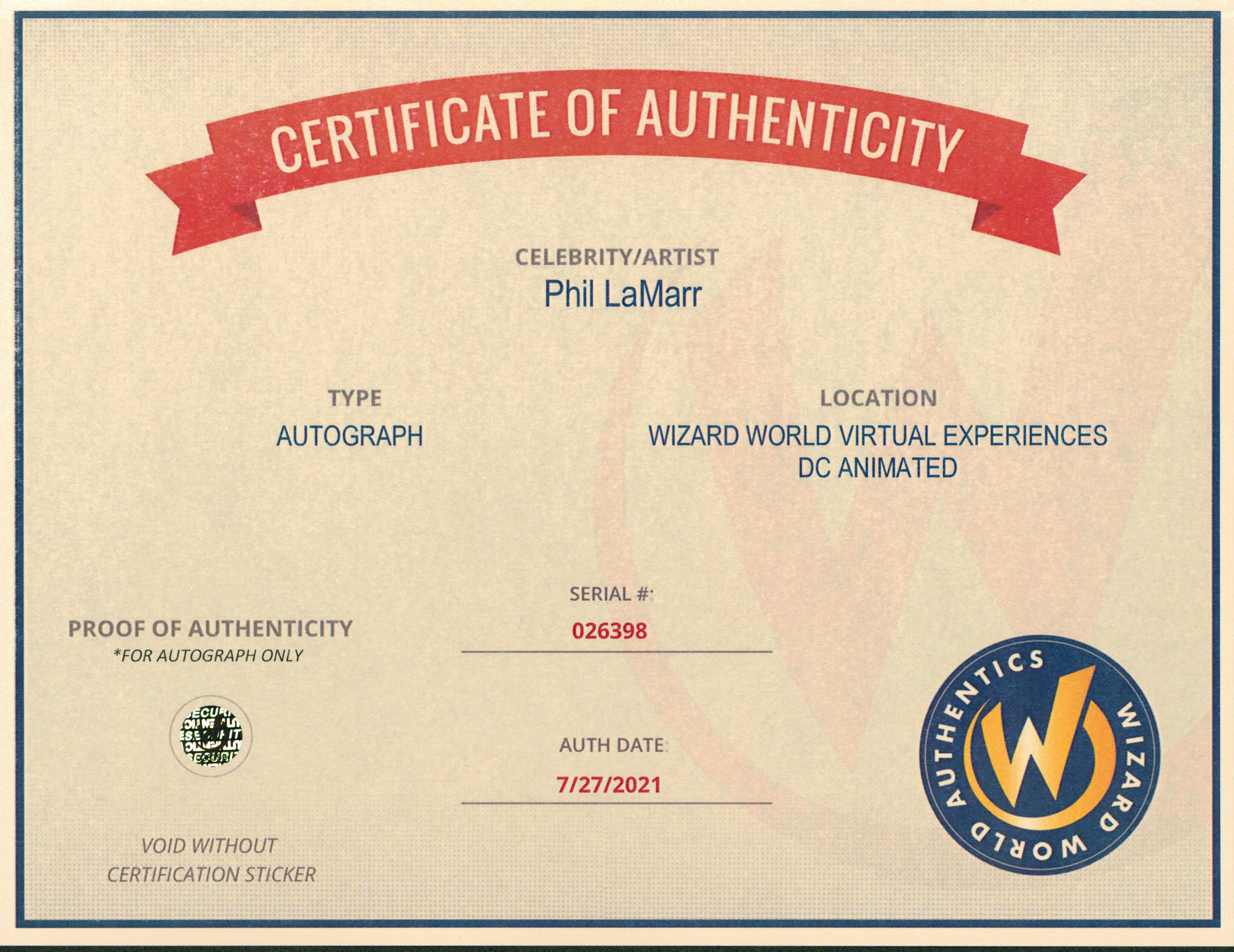 Phil LaMarr Family Guy Authentic Signed 8x10 Photo Autographed Wizard World 2