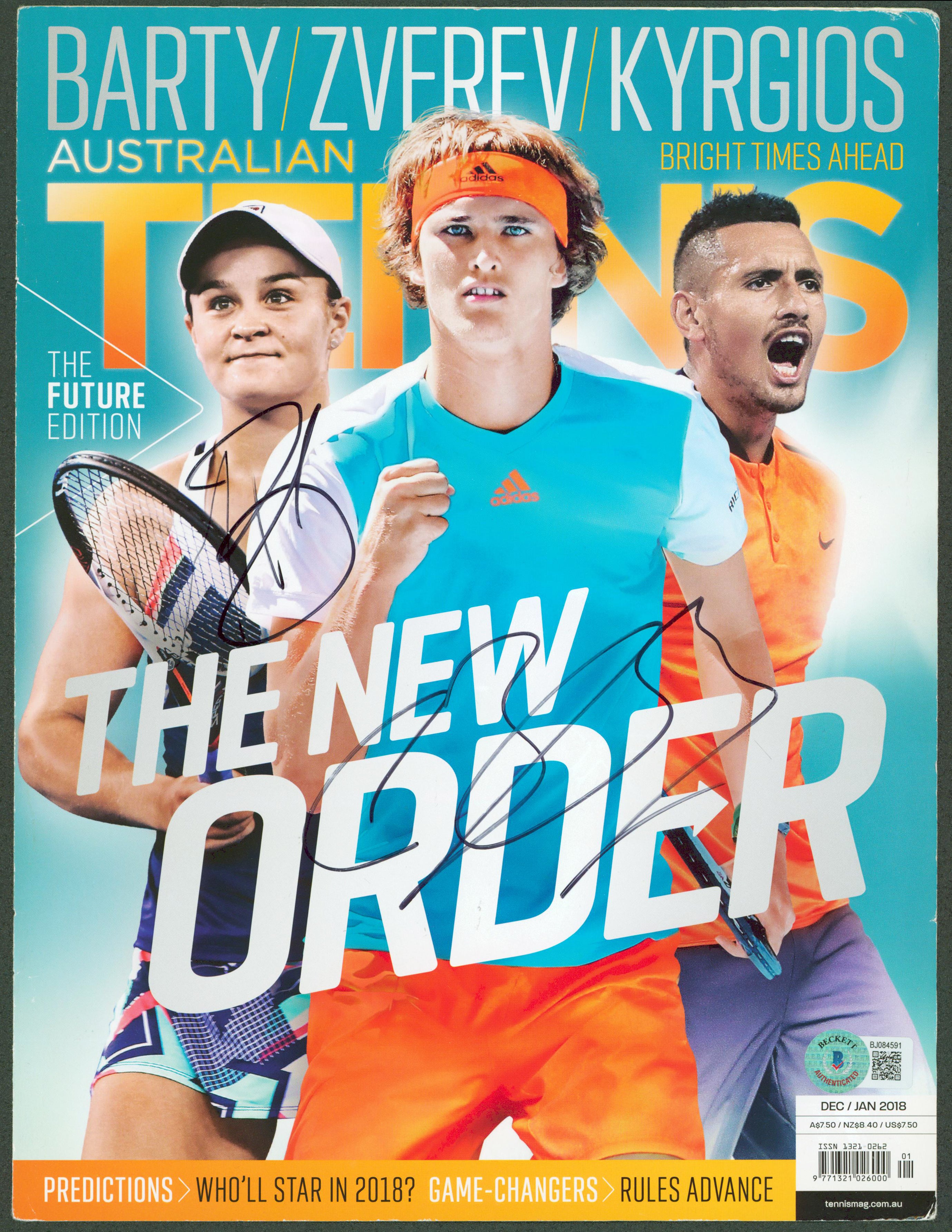 Alexander Zverev & Ashleigh Barty Signed Australian Tennis  Magazine Cover BAS