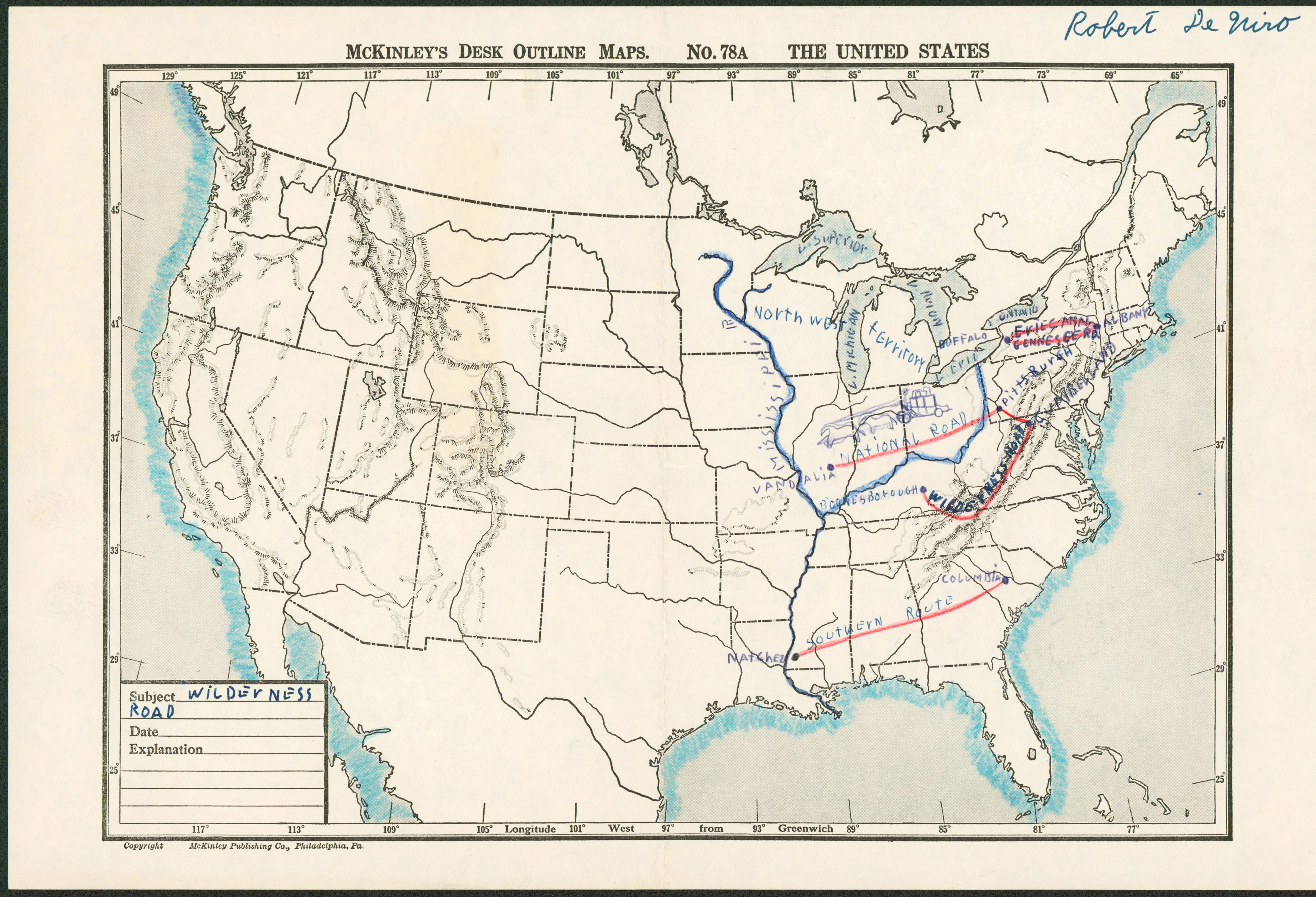 Robert DeNiro Signed 10x15 Grade School History Map Assignment BAS #AB76489