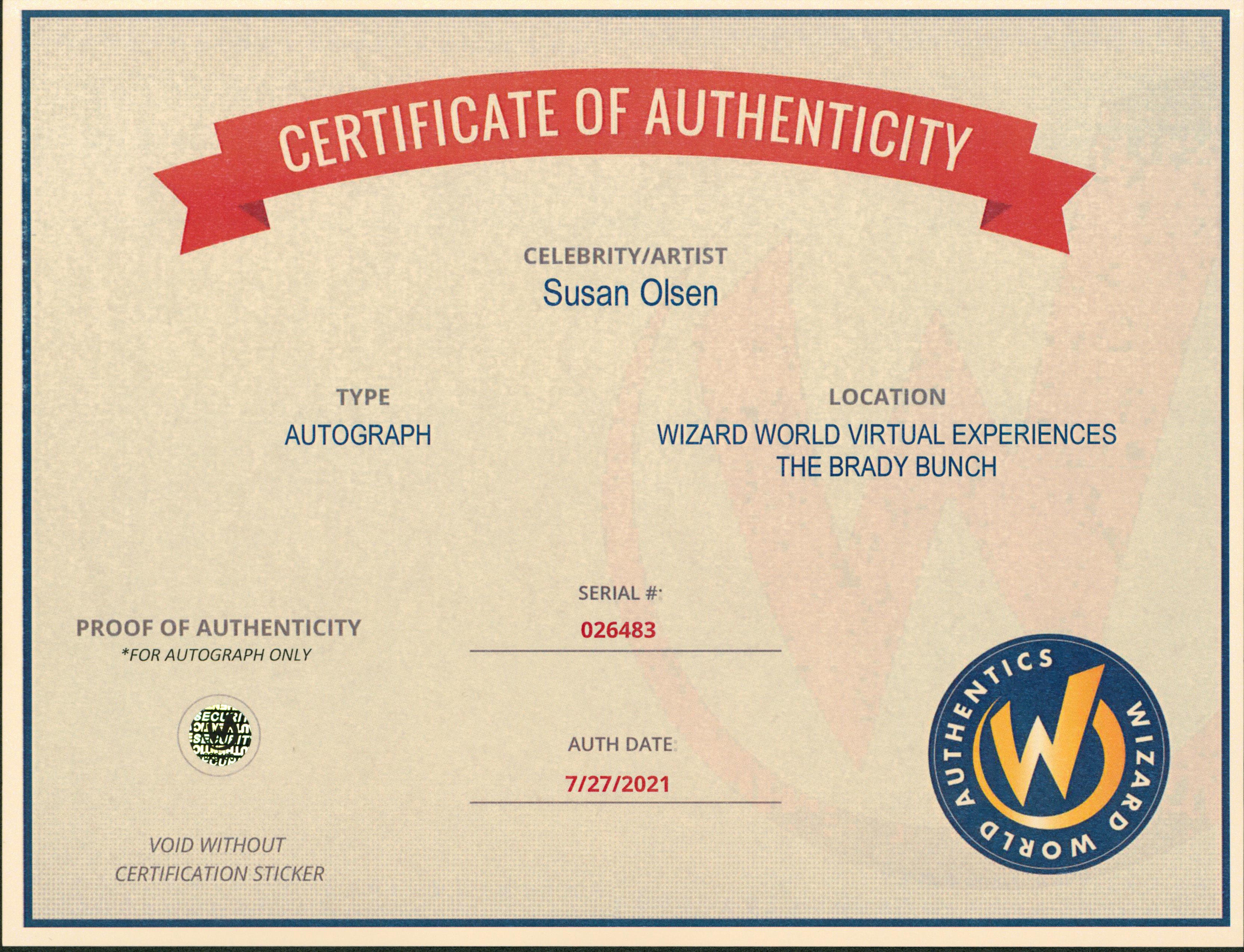 Susan Olsen The Brady Bunch Authentic Signed 8x10 Photo Wizard World 1