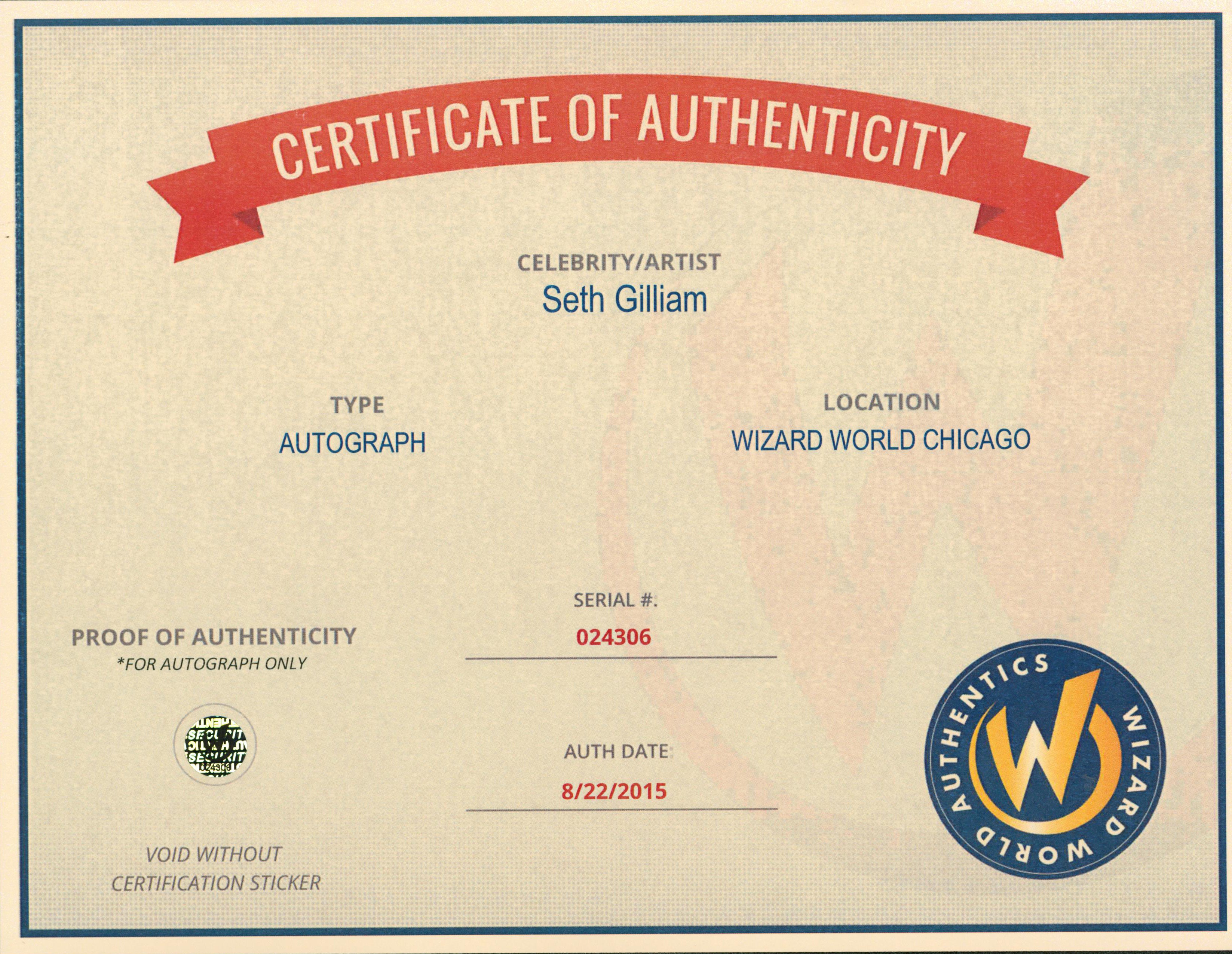 Seth Gilliam The Walking Dead Authentic Signed 8x10 Photo Wizard World 1