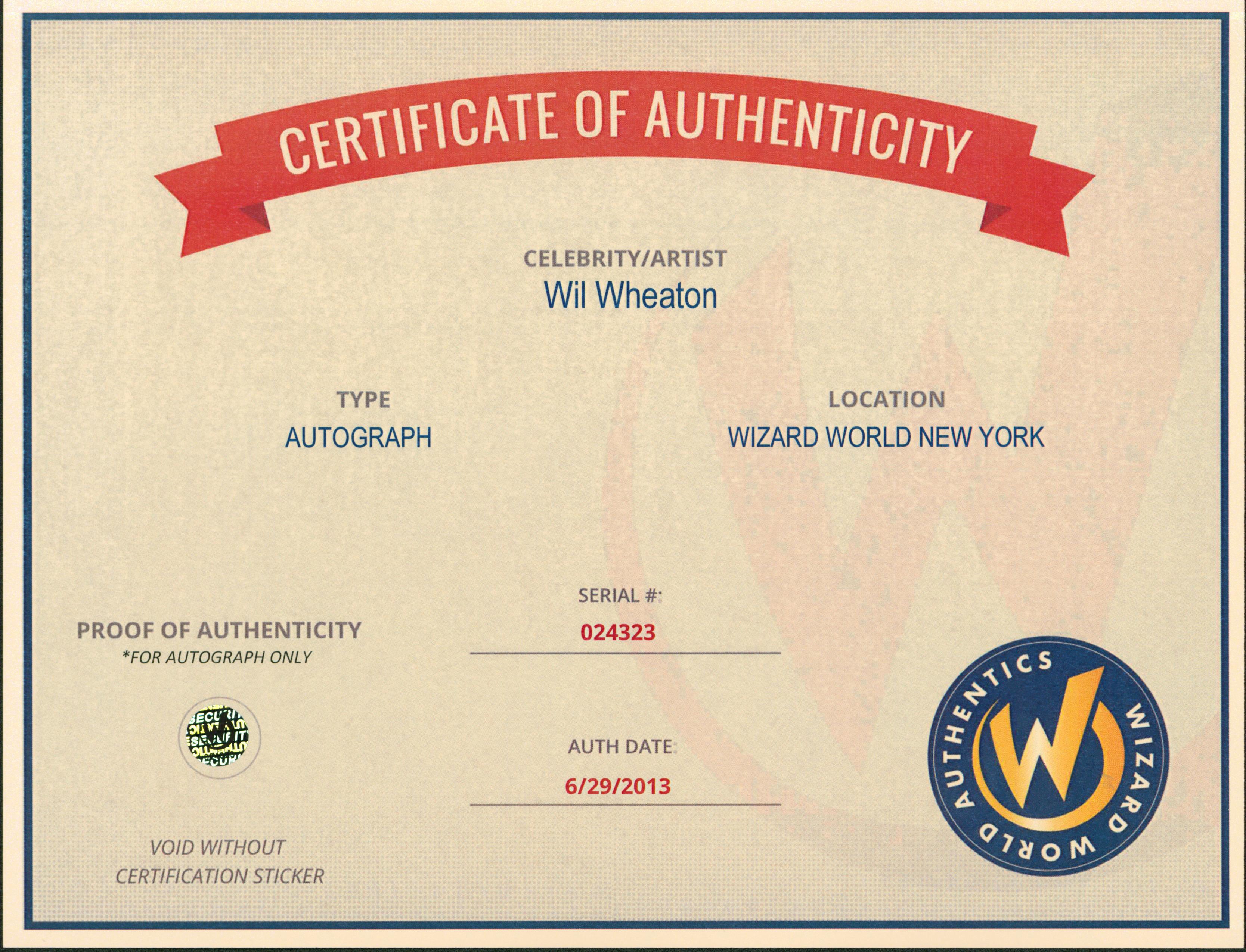 Wil Wheaton The Big Bang Theory Authentic Signed 8x10 Photo Wizard World 2