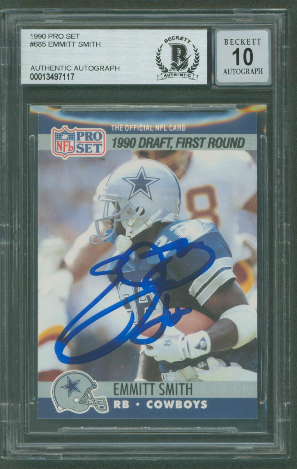 ** HOLIDAY DOORBUSTER ** Cowboys Emmitt Smith Signed 1990 Pro Set #685 Rookie Card Auto 10! BAS Slabbed