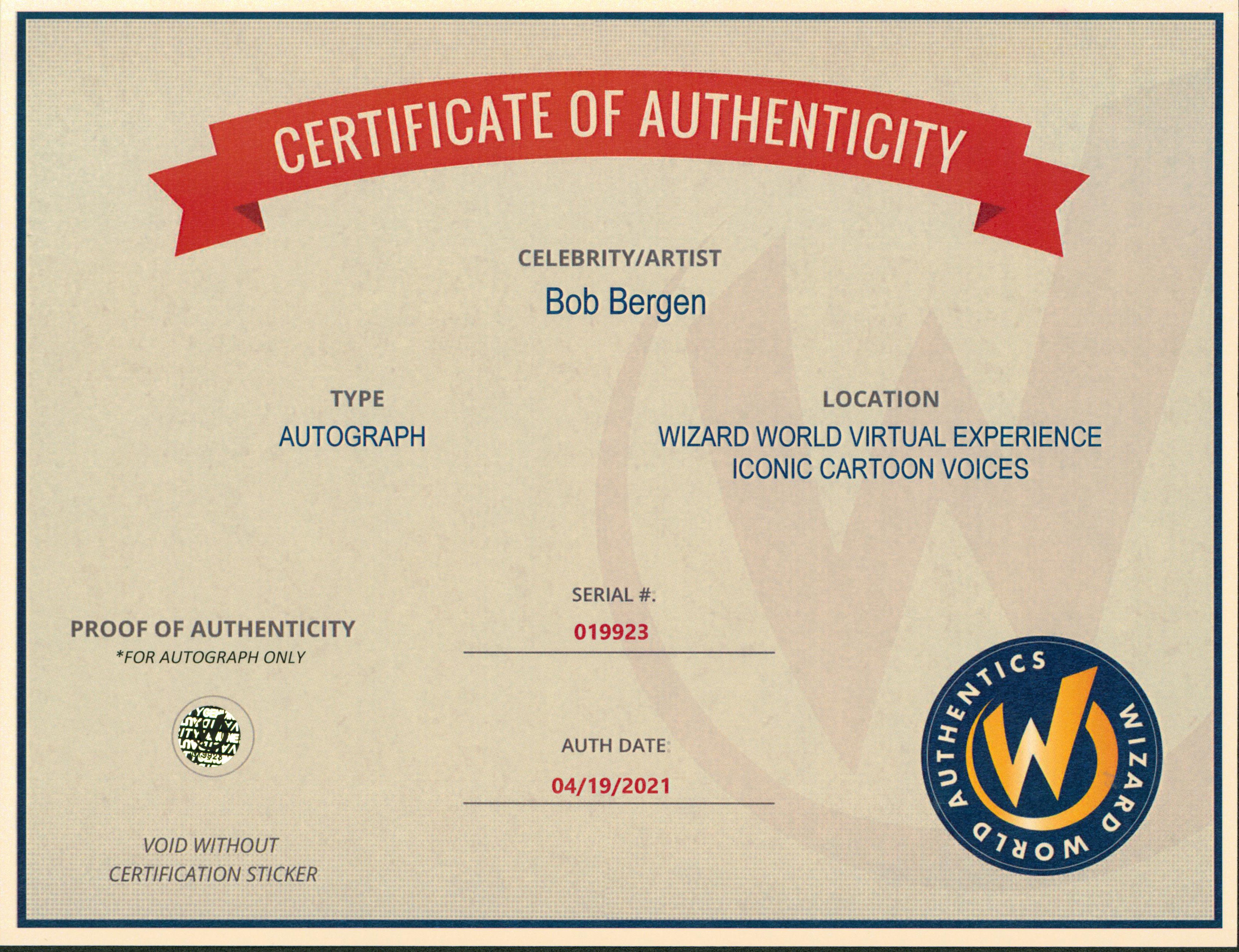 Bob Bergen Looney Tunes Authentic Signed 8x10 Photo Autographed Wizard World 2