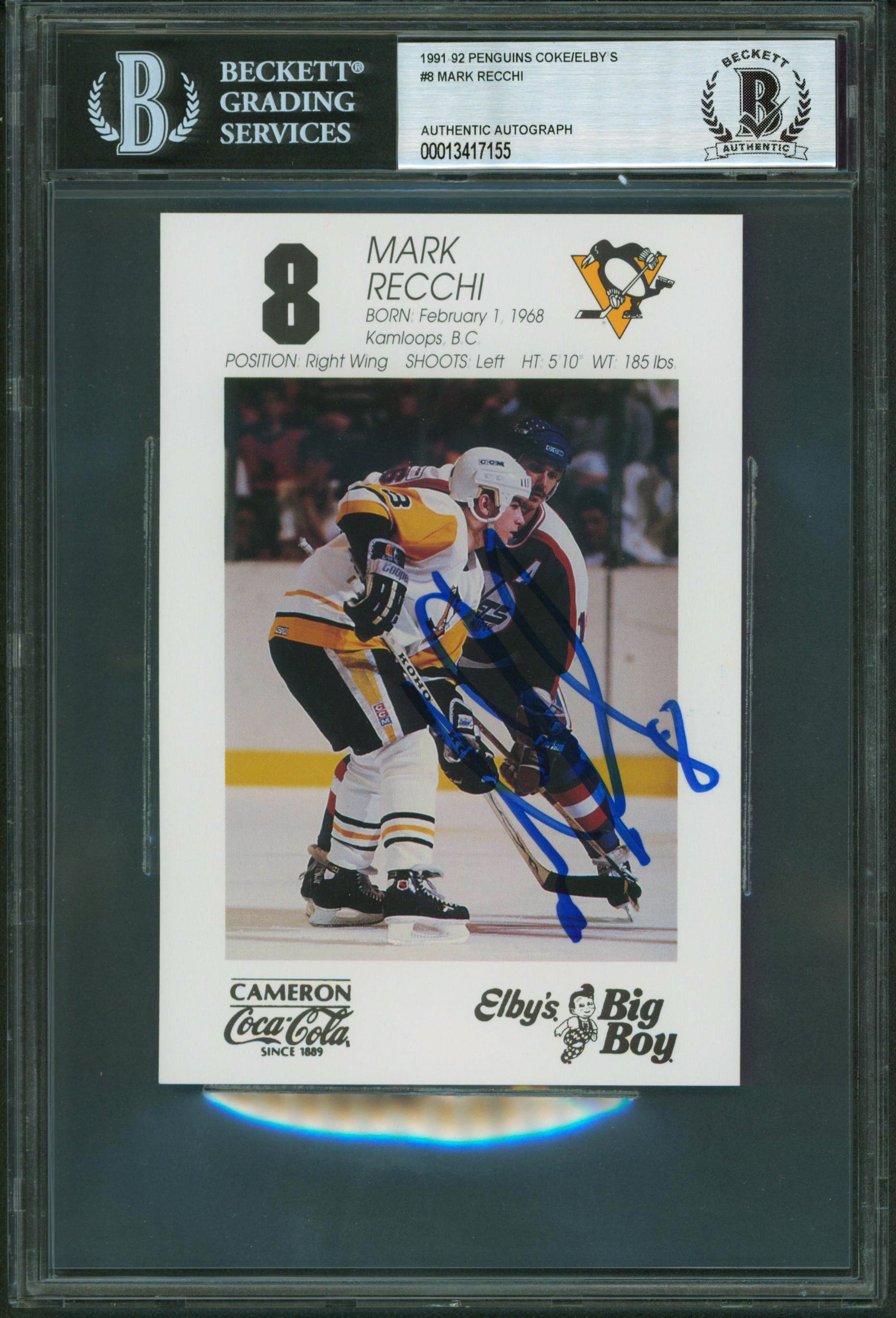 Penguins Mark Recchi Authentic Signed 4x6 Photo Autographed BAS Slabbed