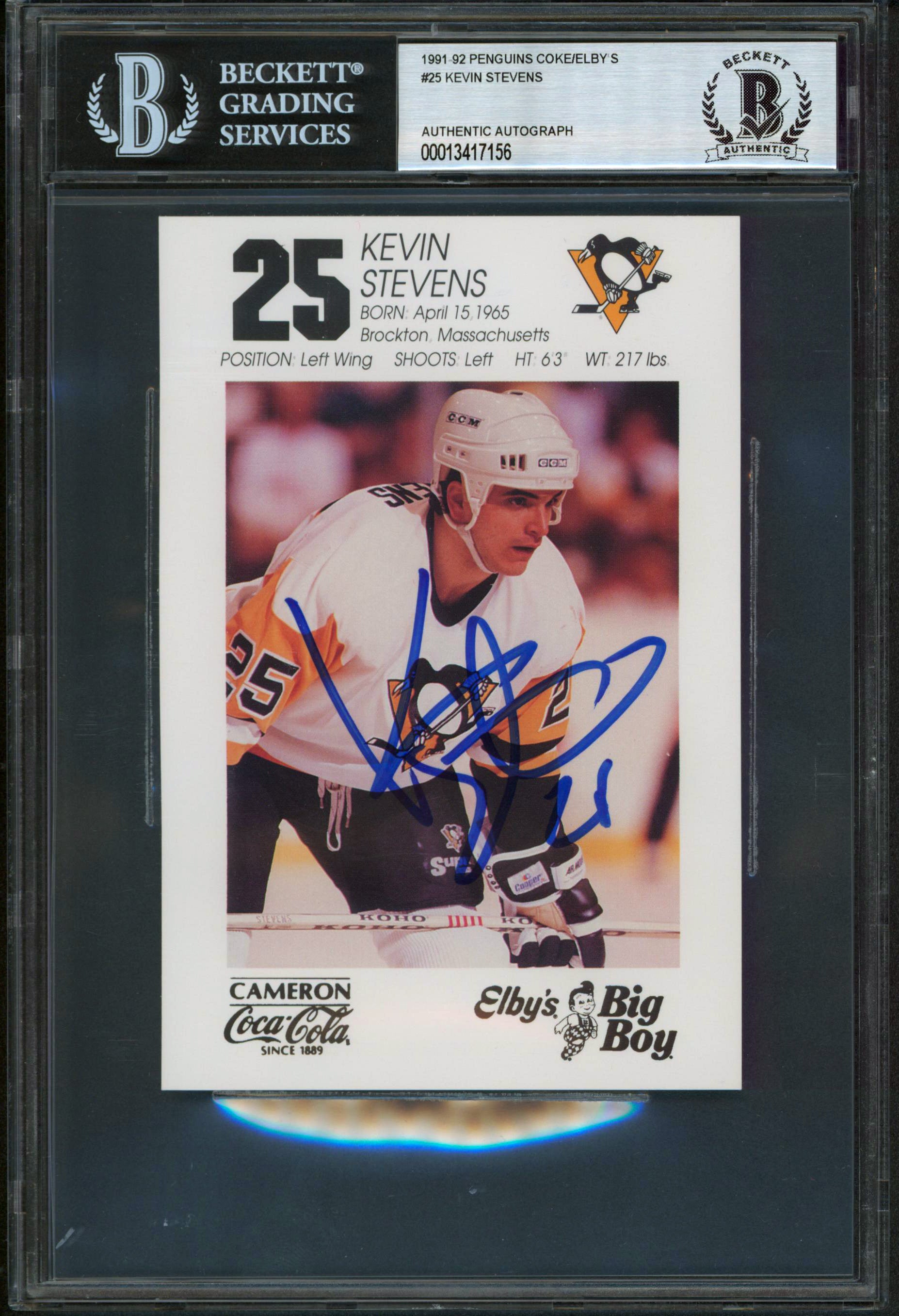 Penguins Kevin Stevens Authentic Signed 4x6 Photo Autographed BAS Slabbed