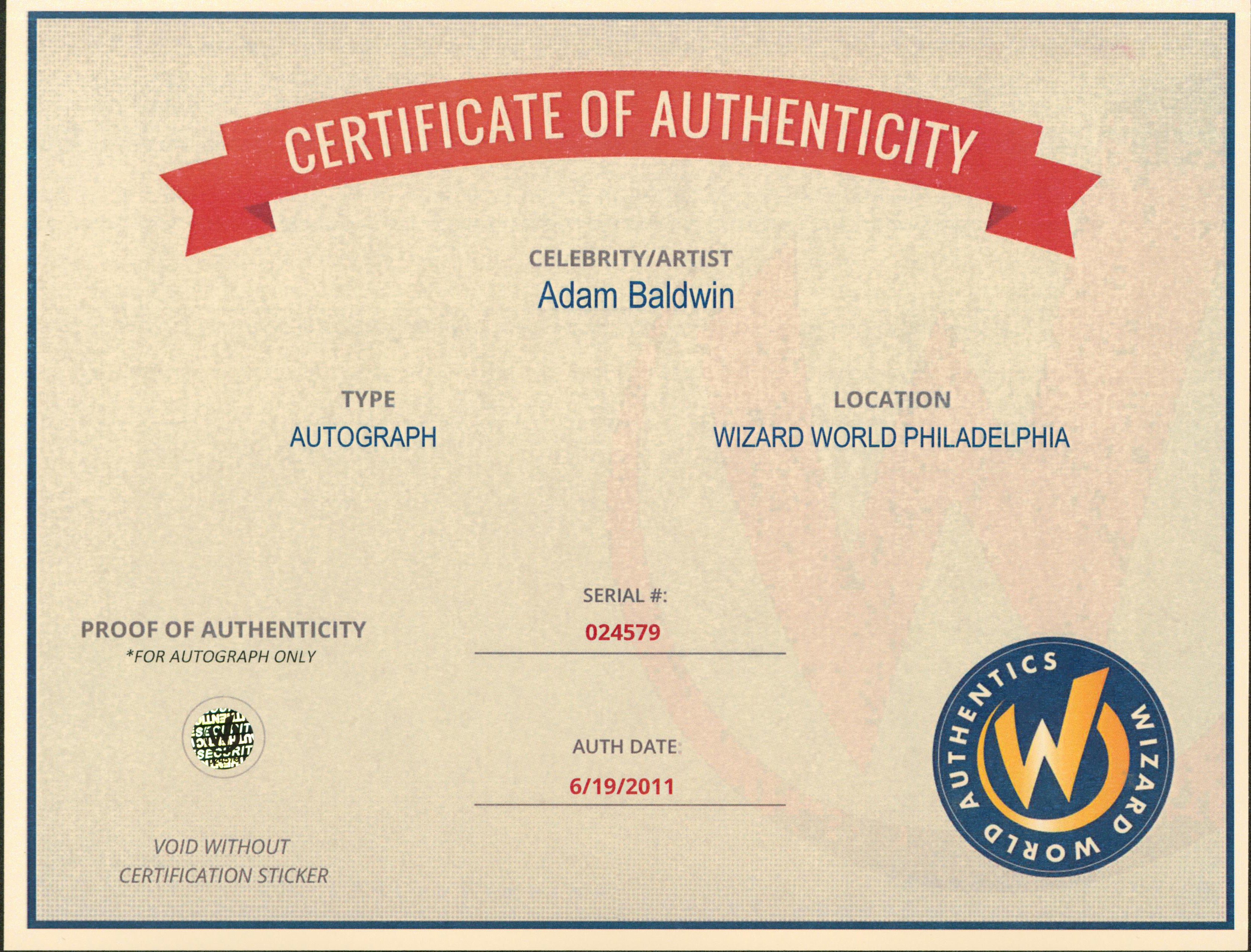 Adam Baldwin Firefly Authentic Signed 8x10 Photo Wizard World #024579