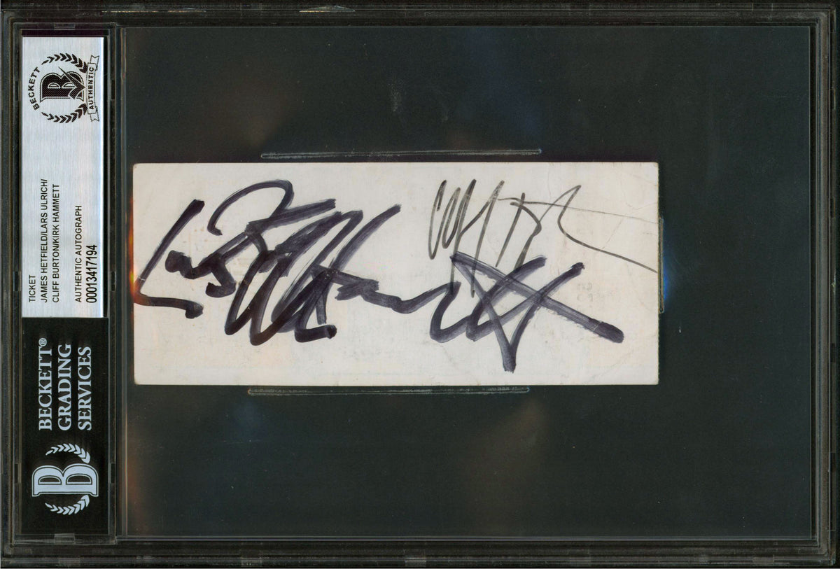 Hetfield, Burton, Ulrich & Hammett Signed 2.35x5.65 1984 Ticket Stub BAS Slabbed