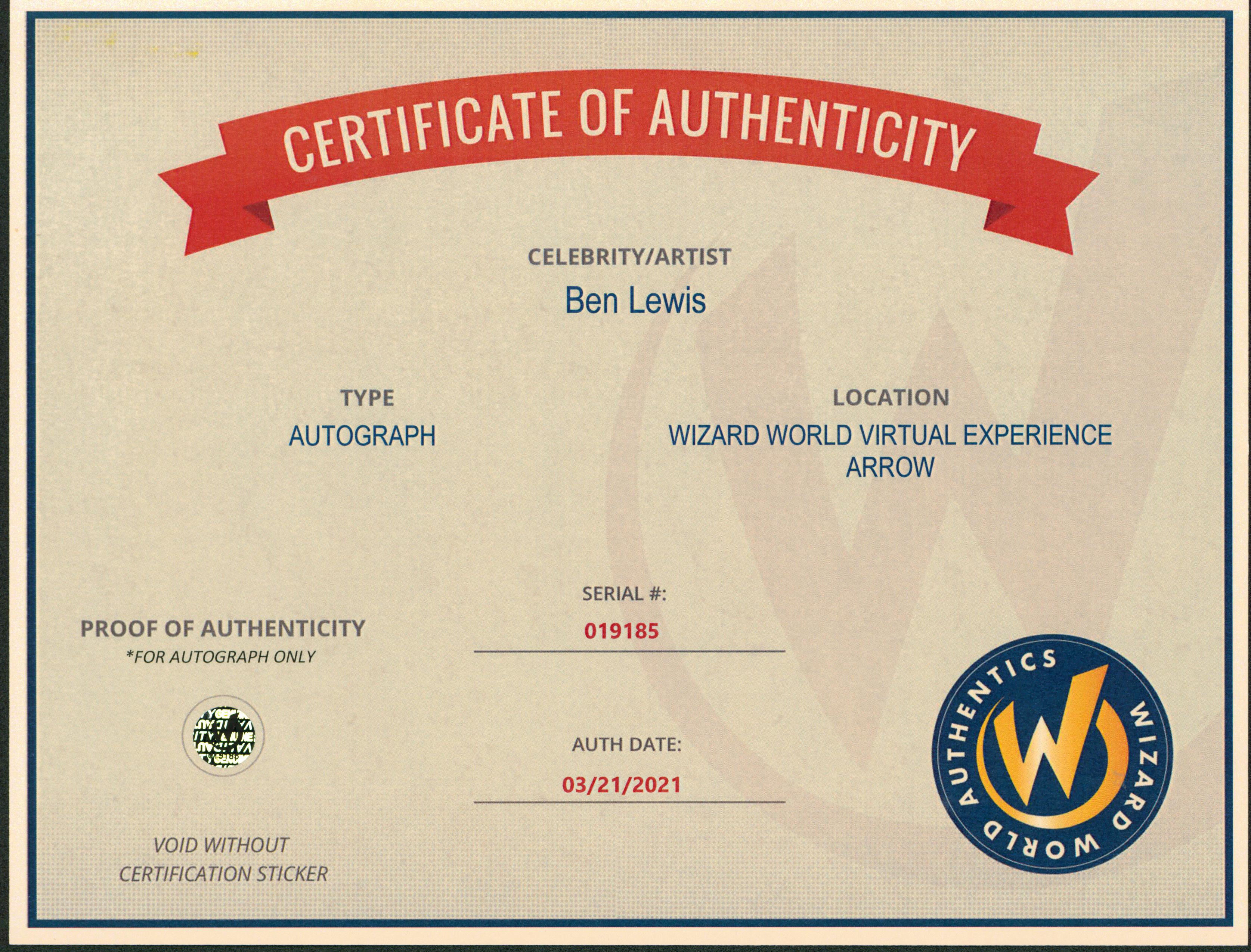 Ben Lewis Arrow Authentic Signed 8x10 Photo Autographed Wizard World 1