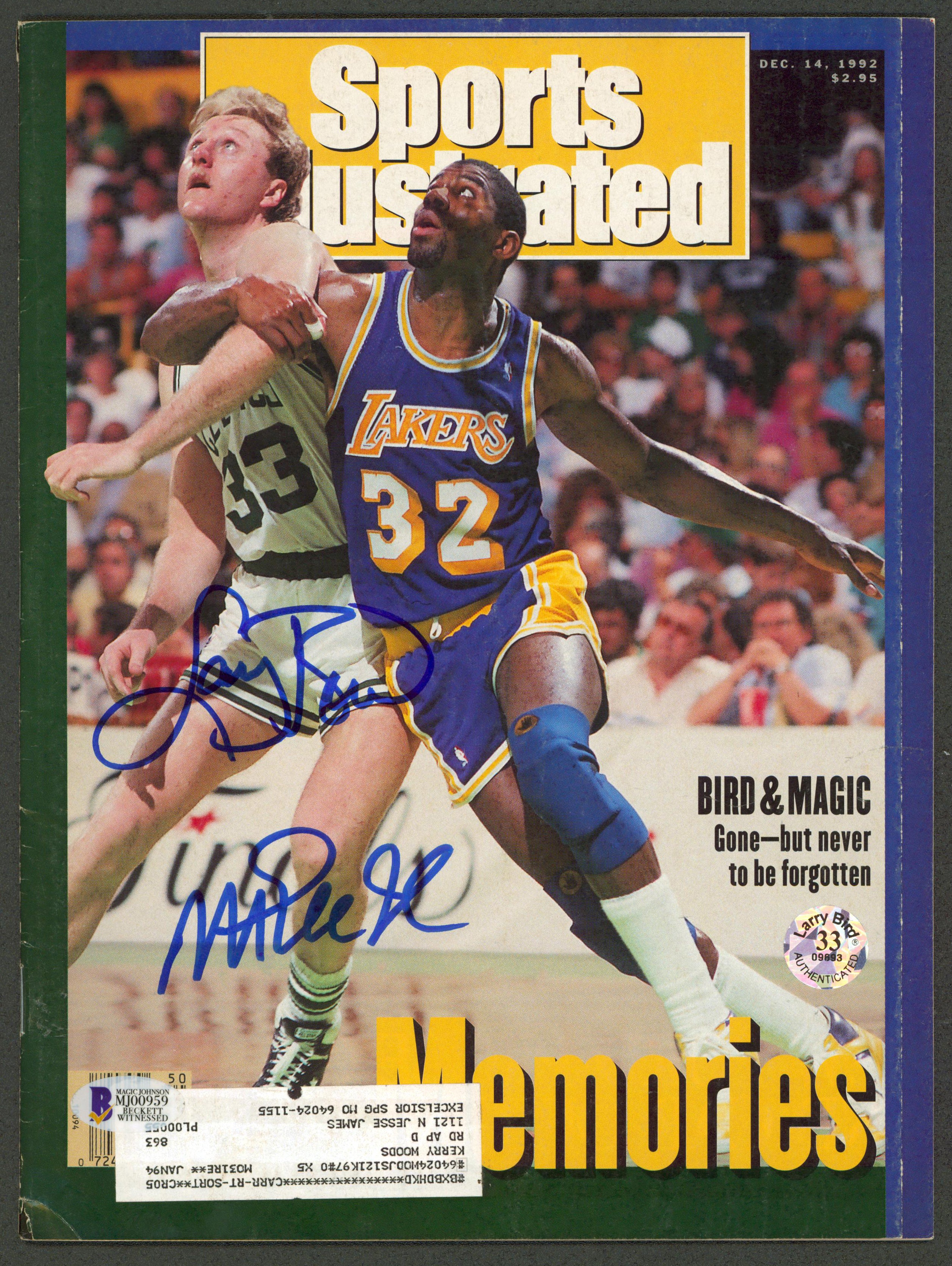 Magic Johnson & Larry Bird Signed 1992 Sports Illustrated Magazine BAS Witnessed