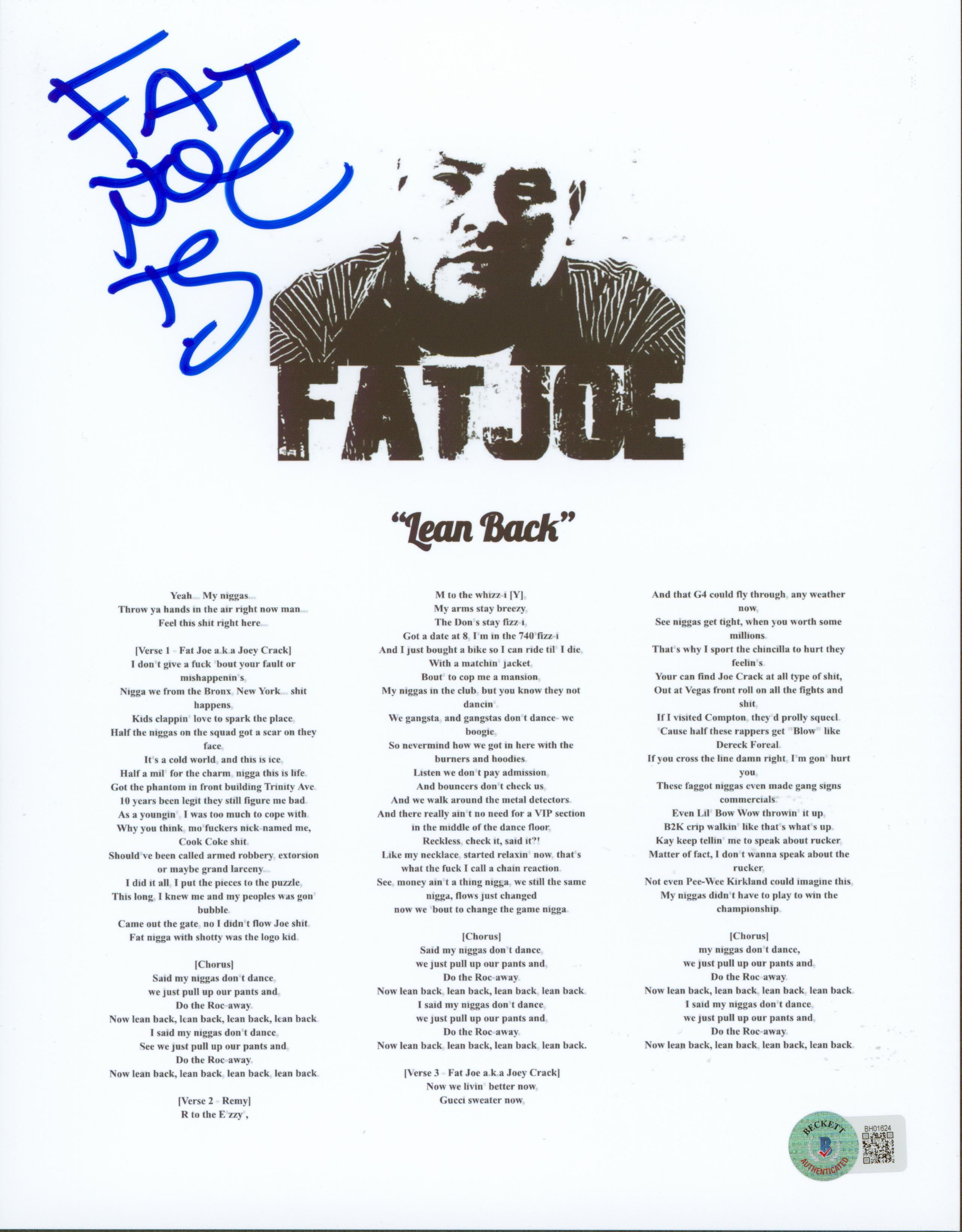 Fat Joe Authentic Signed 8.5x11 Lean Back Music Sheet Photo BAS #BH01624