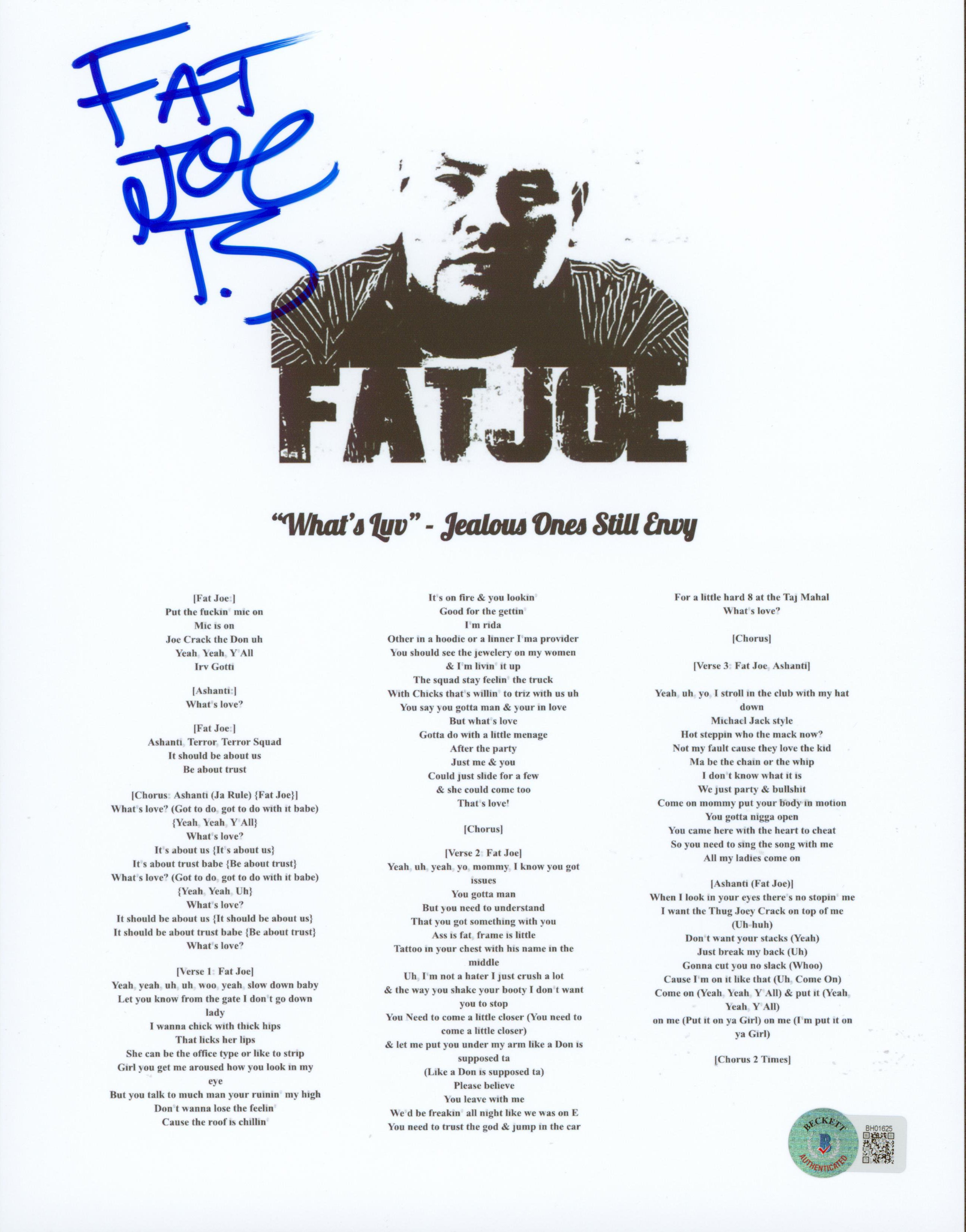 Fat Joe Authentic Signed 8.5x11 What's Luv Music Sheet Photo BAS #BH01625