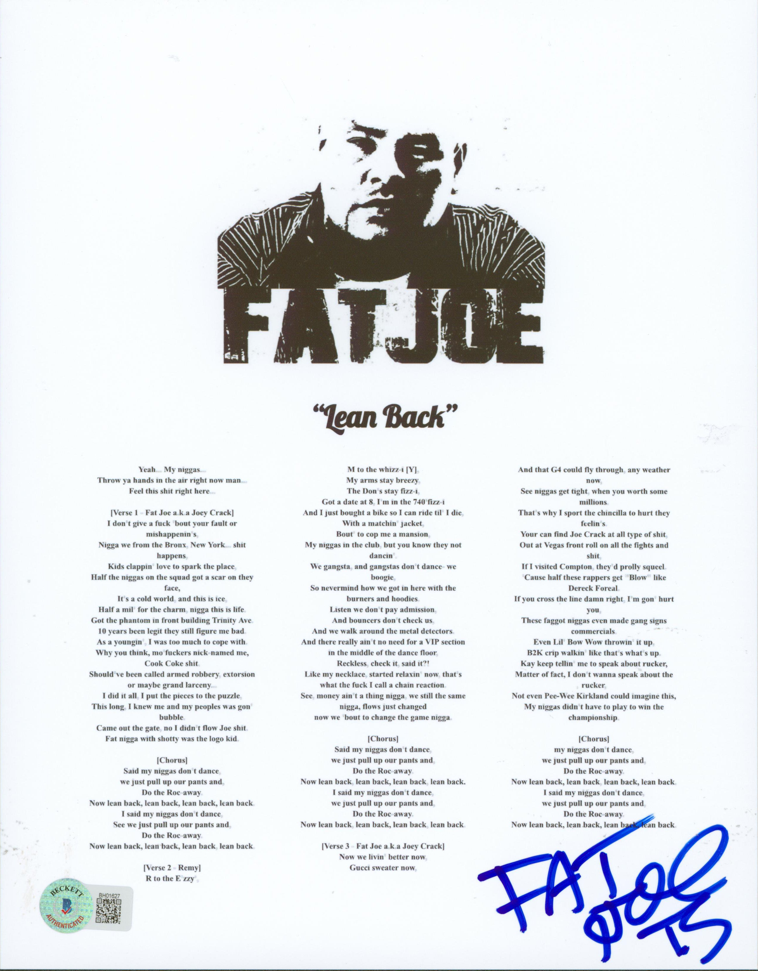 Fat Joe Authentic Signed 8.5x11 Lean Back Music Sheet Photo BAS #BH01627