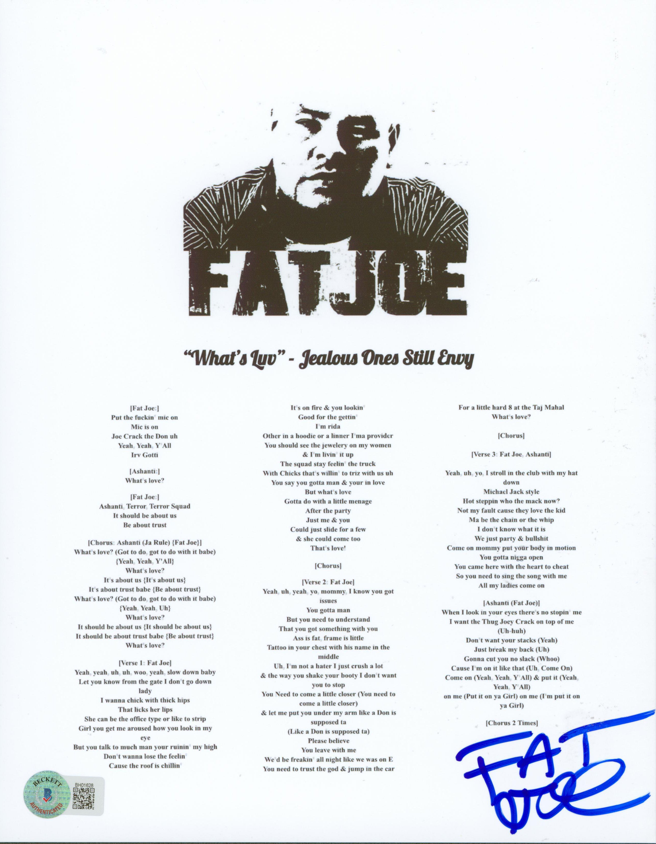 Fat Joe Authentic Signed 8.5x11 What's Luv Music Sheet Photo BAS #BH01628