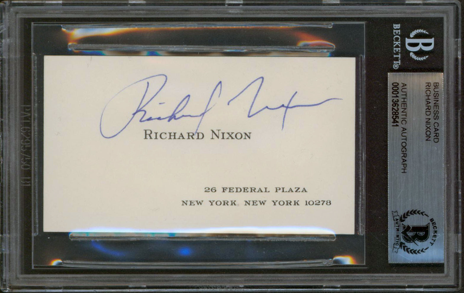 Richard Nixon Authentic Signed Business Card Autographed BAS Slabbed