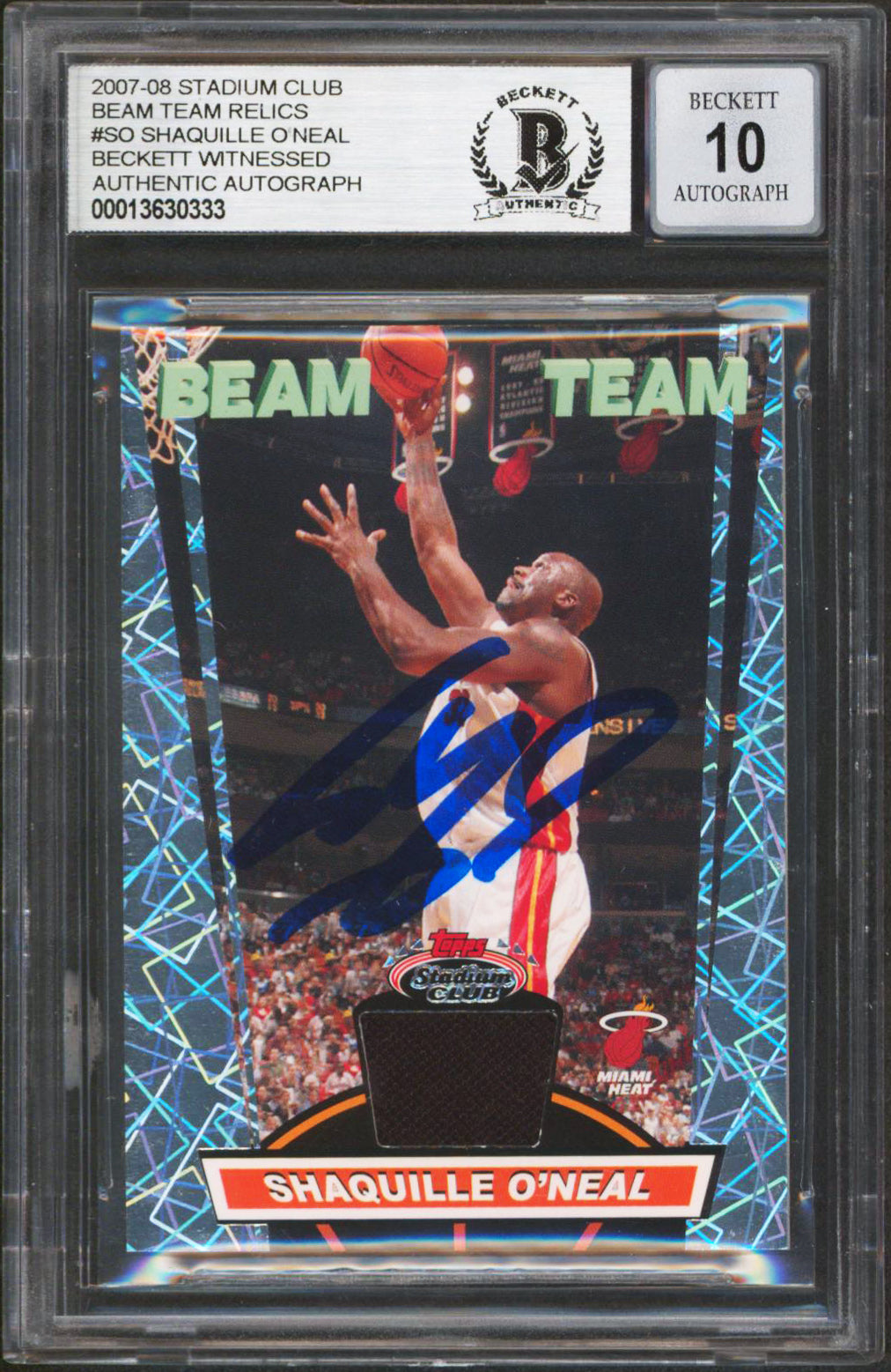 Shaquille O'Neal Signed 2007 Stadium Club Relics #SO Card Auto Grade 10 BAS Slab