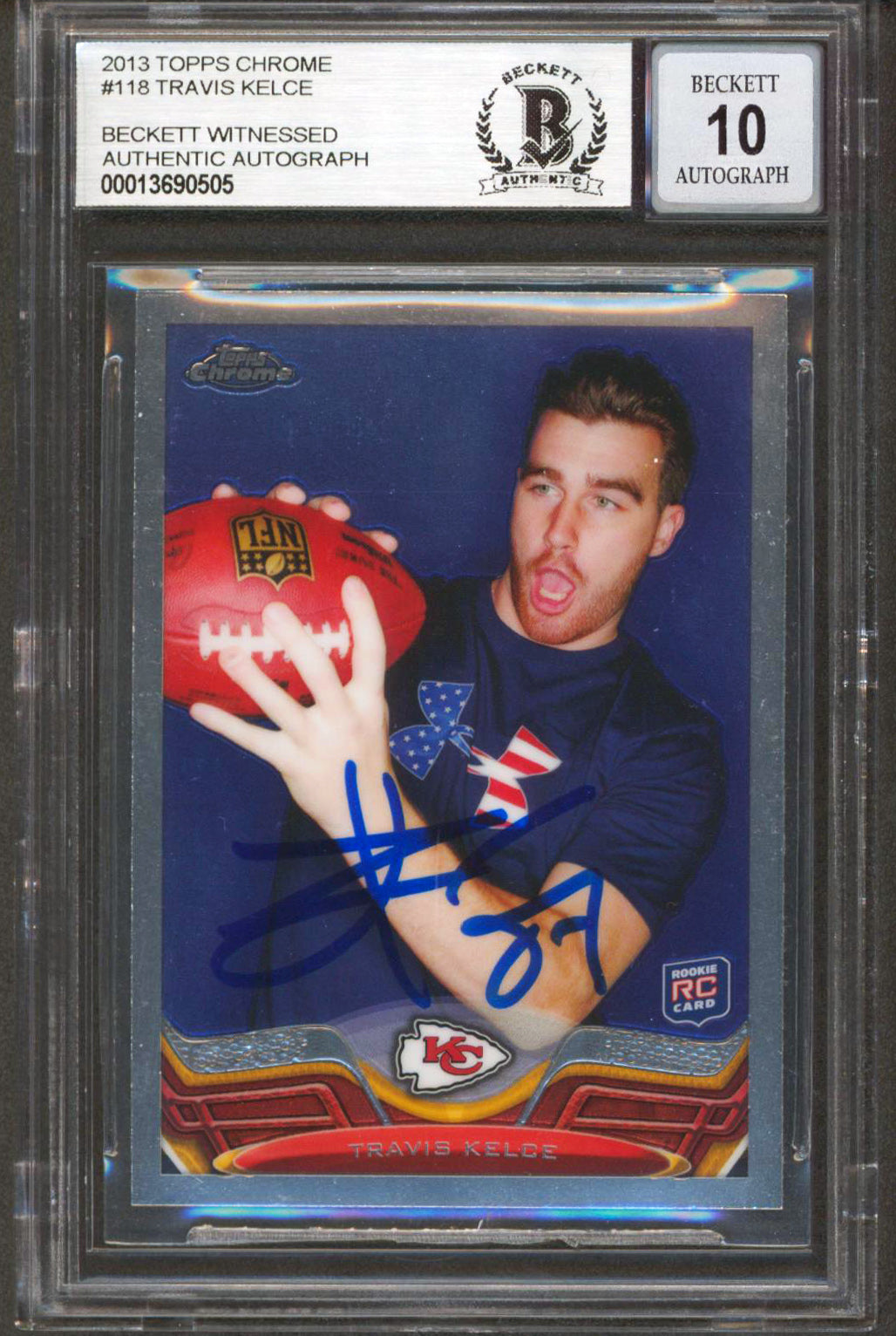 Chiefs Travis Kelce Signed 2013 Topps Chrome #118 Card Auto Graded 10! BAS Slab