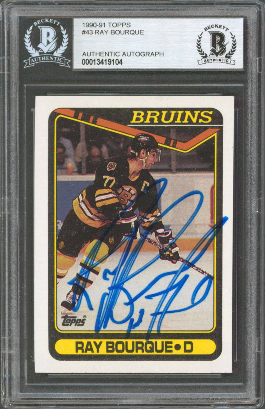 Bruins Ray Bourque Authentic Signed 1990-91 Topps #43 Card BAS Slabbed