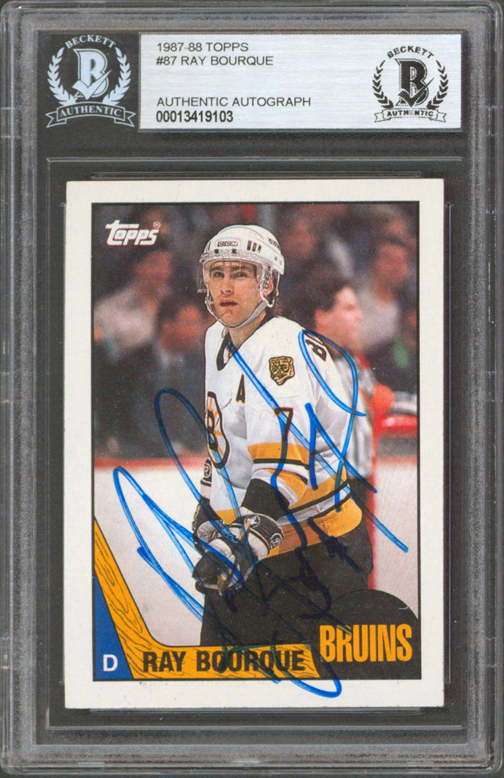 Bruins Ray Bourque Authentic Signed 1987-88 Topps #87 Card BAS Slabbed