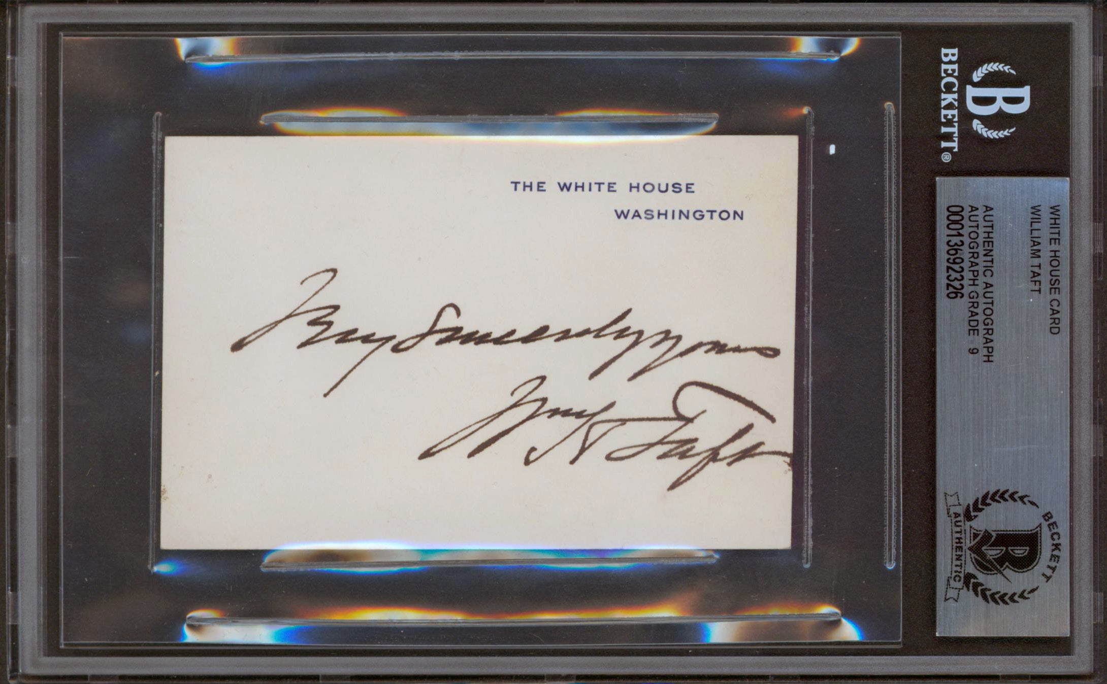 William H. Taft Signed 2.75x4 White House Card Auto Graded Mint 9! BAS Slabbed