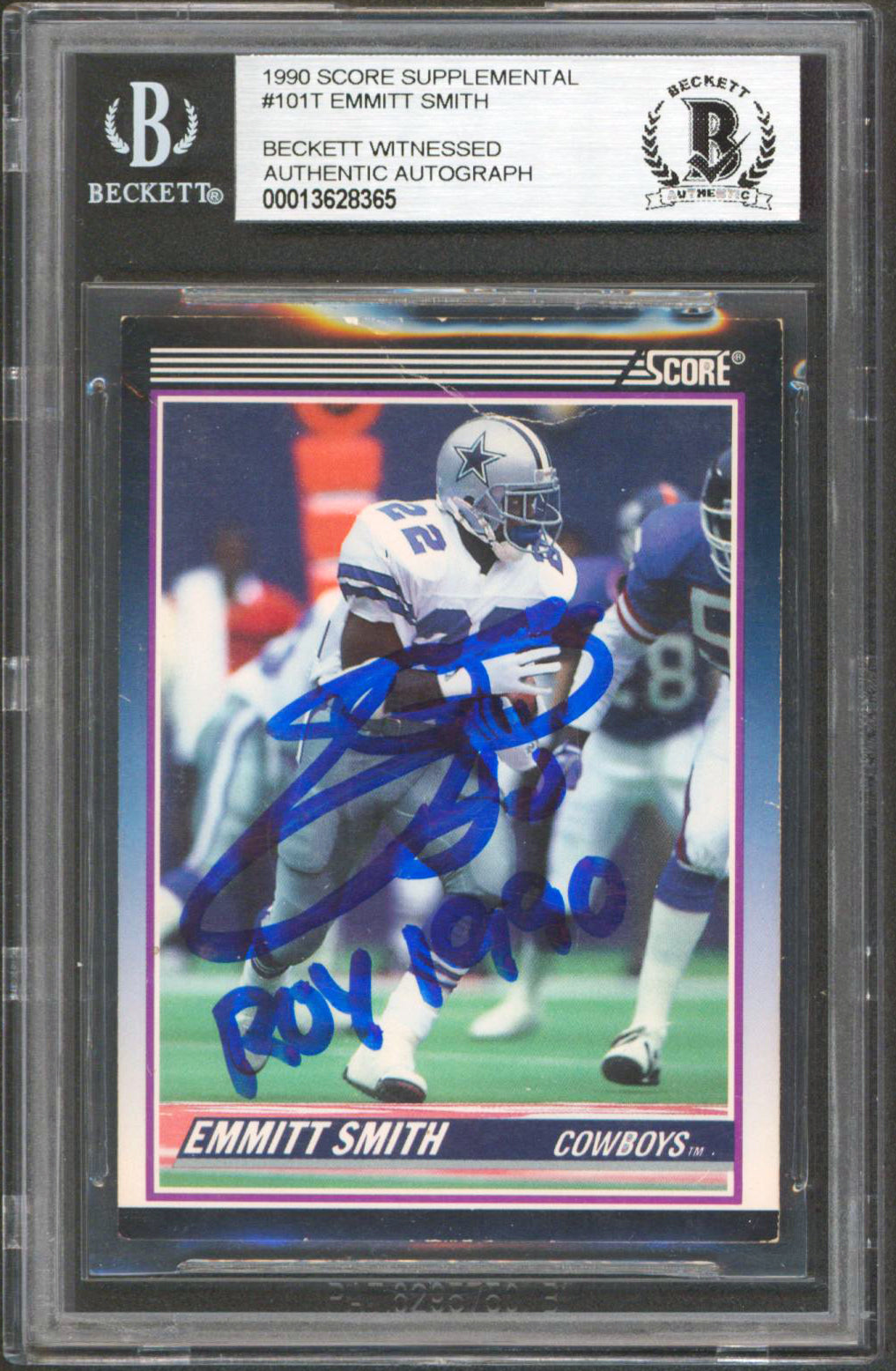 Emmitt Smith "ROY 1990" Signed 1990 Score Supplemental #101T RC Card BAS Slabbed