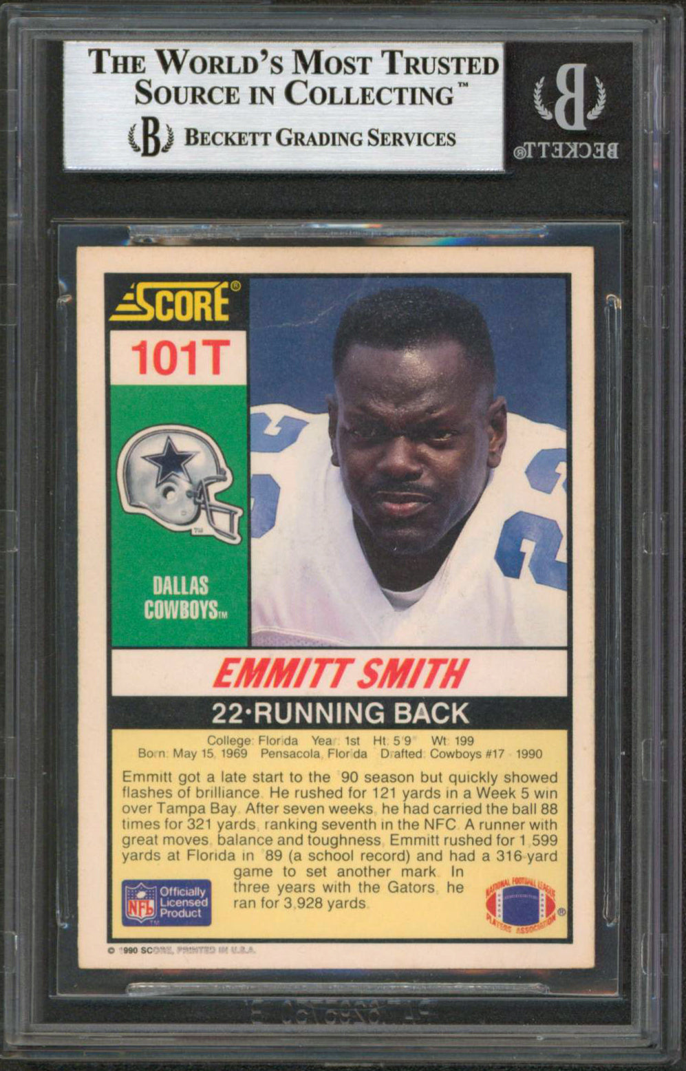 Emmitt Smith "ROY 1990" Signed 1990 Score Supplemental #101T RC Card BAS Slabbed