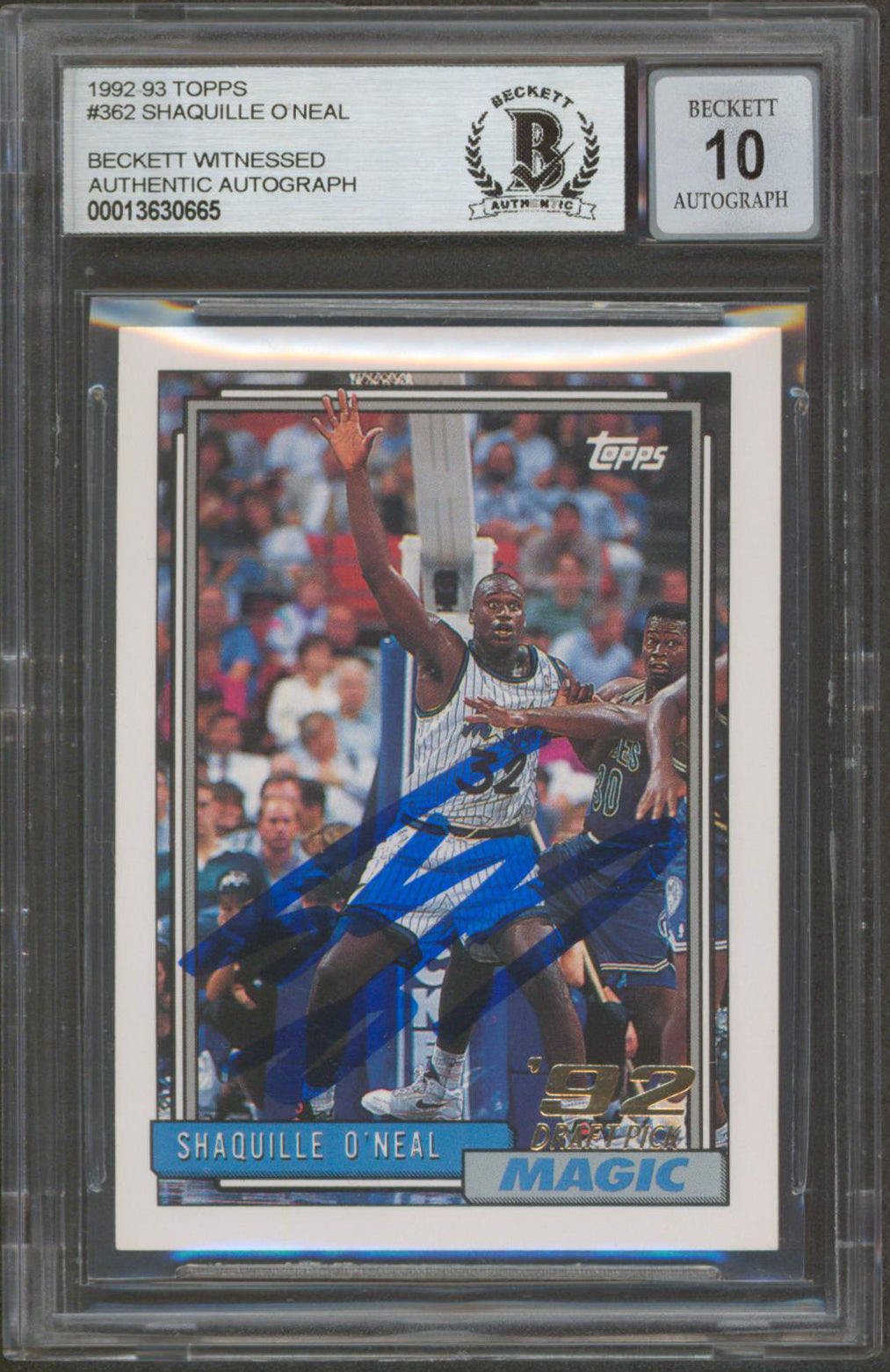 Magic Shaquille O'Neal Signed 1992 Topps #362 Rookie Card Auto 10! BAS Slabbed