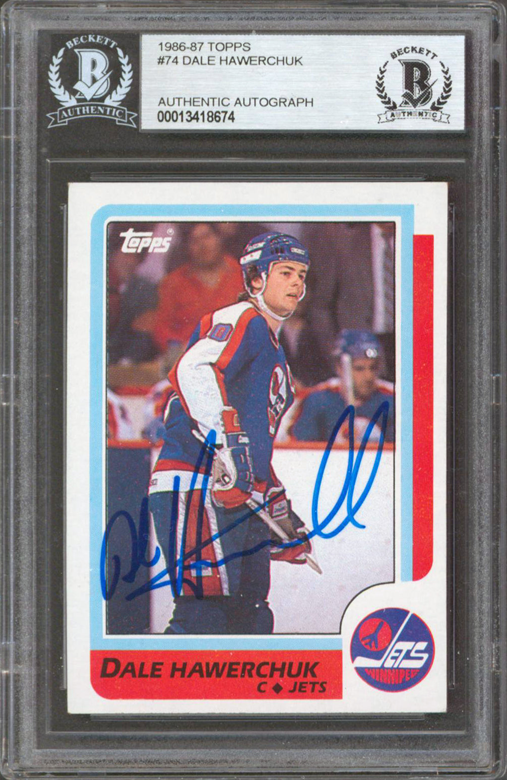 Jets Dale Hawerchuk Authentic Signed 1986-87 Topps #74 Card BAS Slabbed