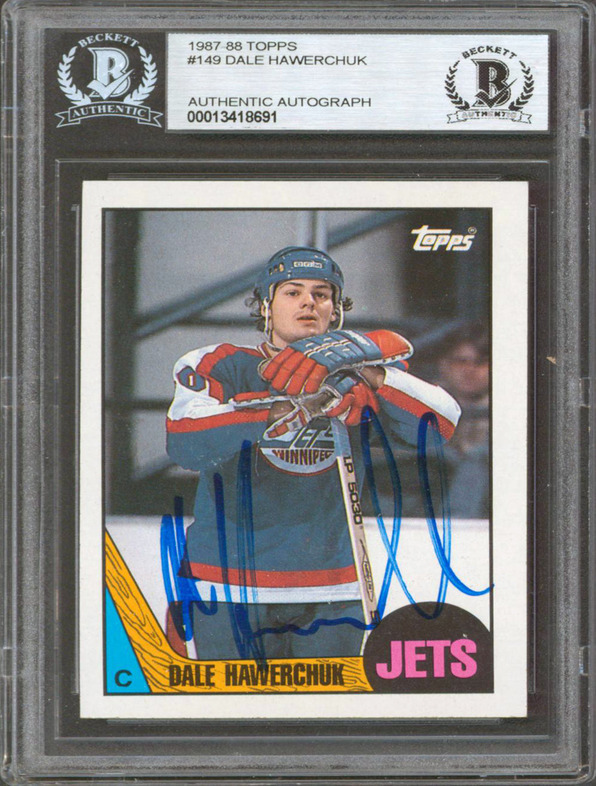 Jets Dale Hawerchuk Signed 1987-88 Topps #149 Card Autographed BAS Slabbed