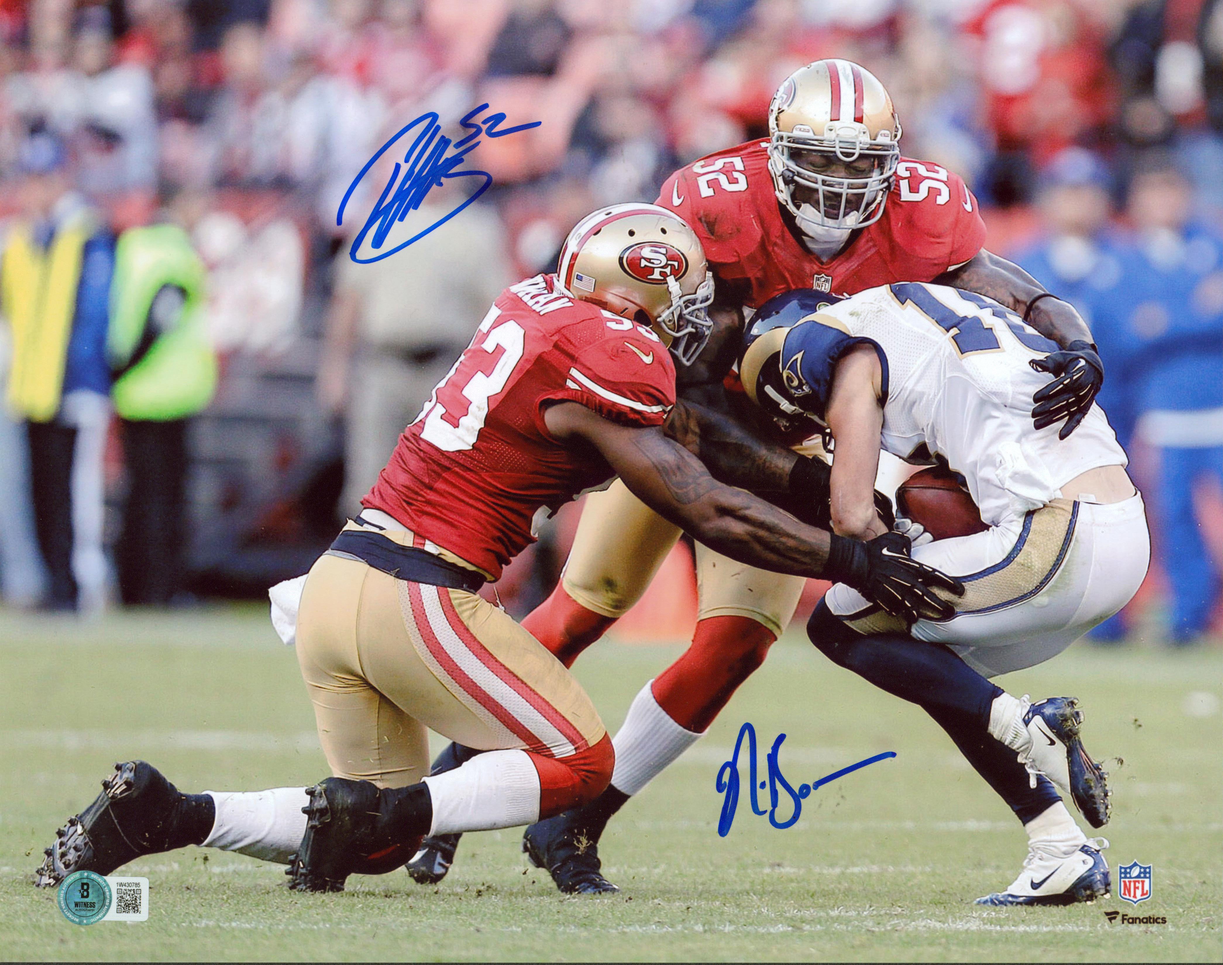 49ers Patrick Willis & Navorro Bowman Signed 11x14 Horizontal Photo BAS Witness