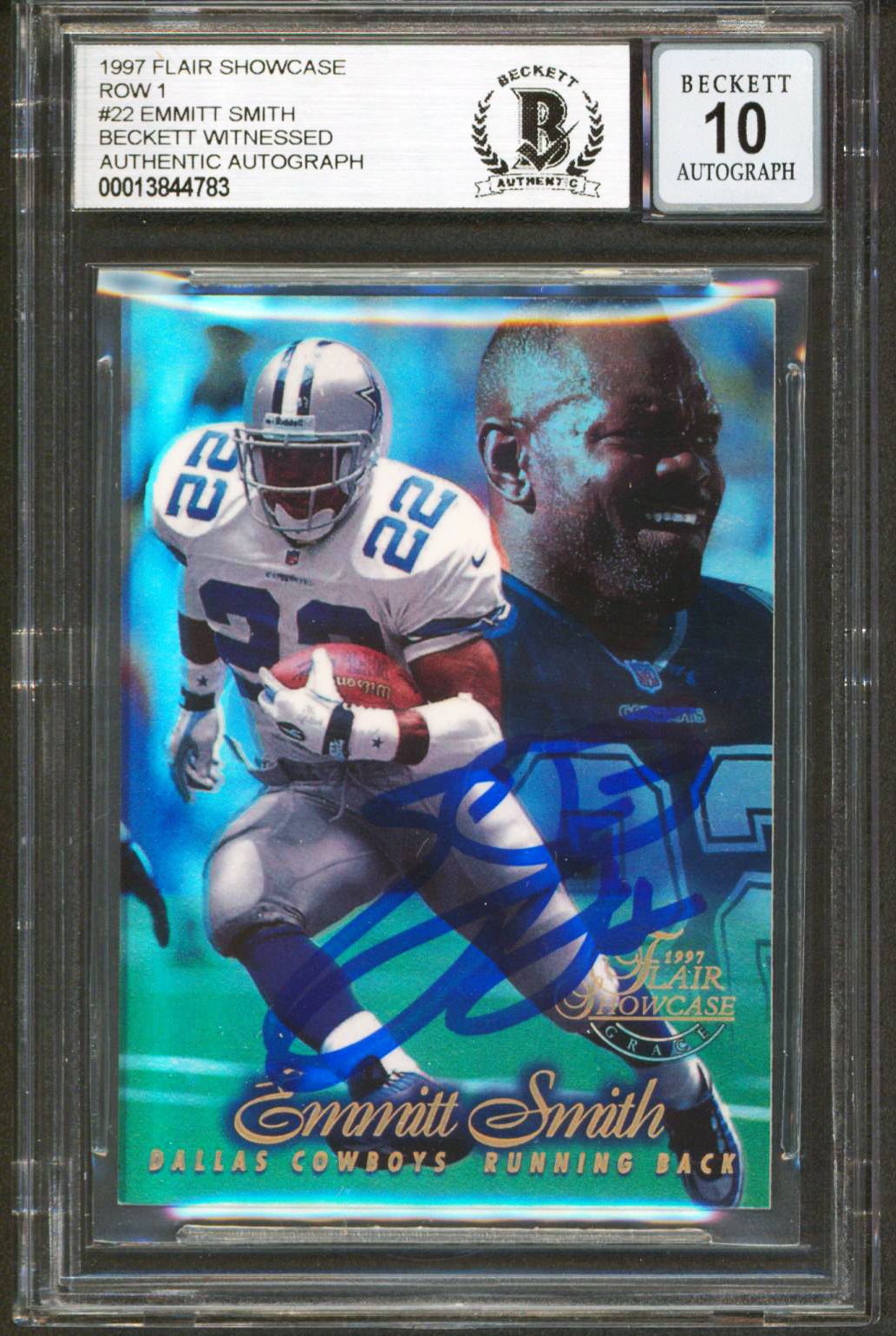 Cowboys Emmitt Smith Signed 1997 Flair Showcase Row 1 #22 Card Auto 10! BAS Slab