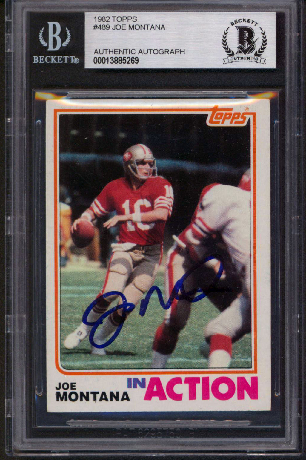 49ers Joe Montana Authentic Signed 1982 Topps #489 Card BAS Slabbed