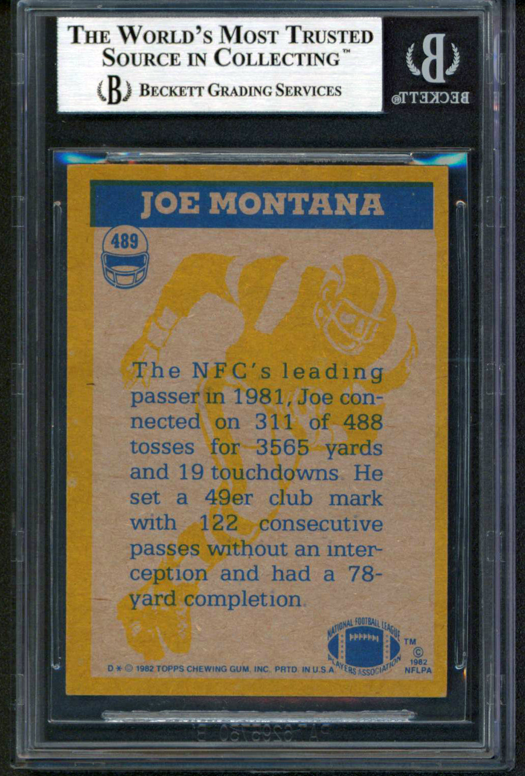 49ers Joe Montana Authentic Signed 1982 Topps #489 Card BAS Slabbed