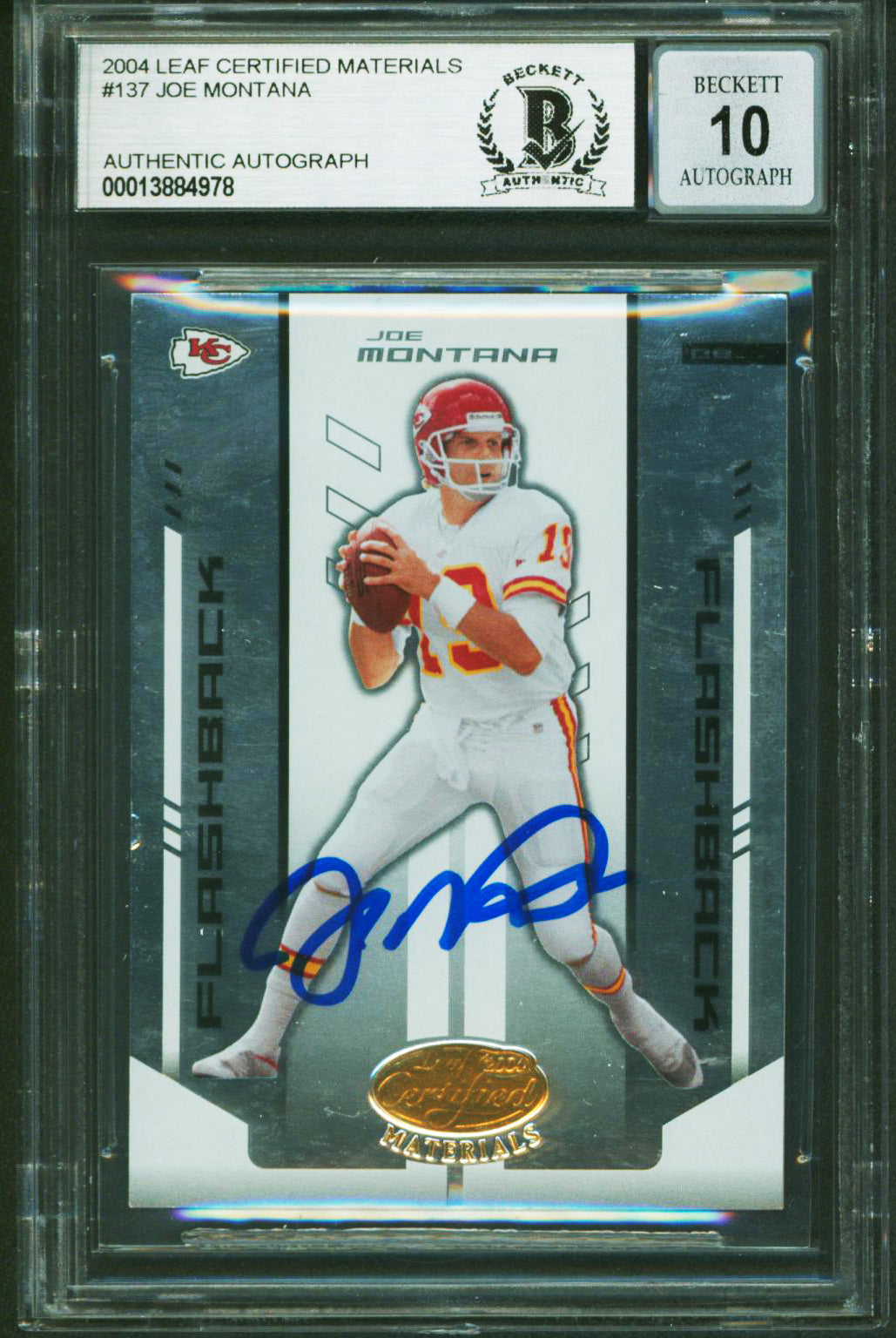 49ers Joe Montana Signed 2004 Leaf Certified Mat #137 Card Auto 10! BAS Slabbed