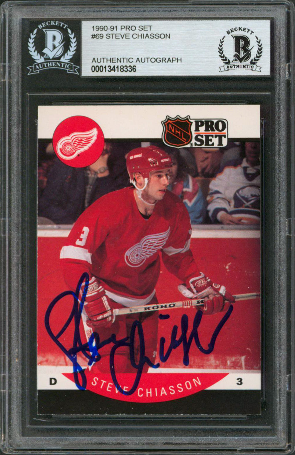 Red Wings Steve Chiasson Authentic Signed 1990 Pro Set #69 Card BAS Slabbed