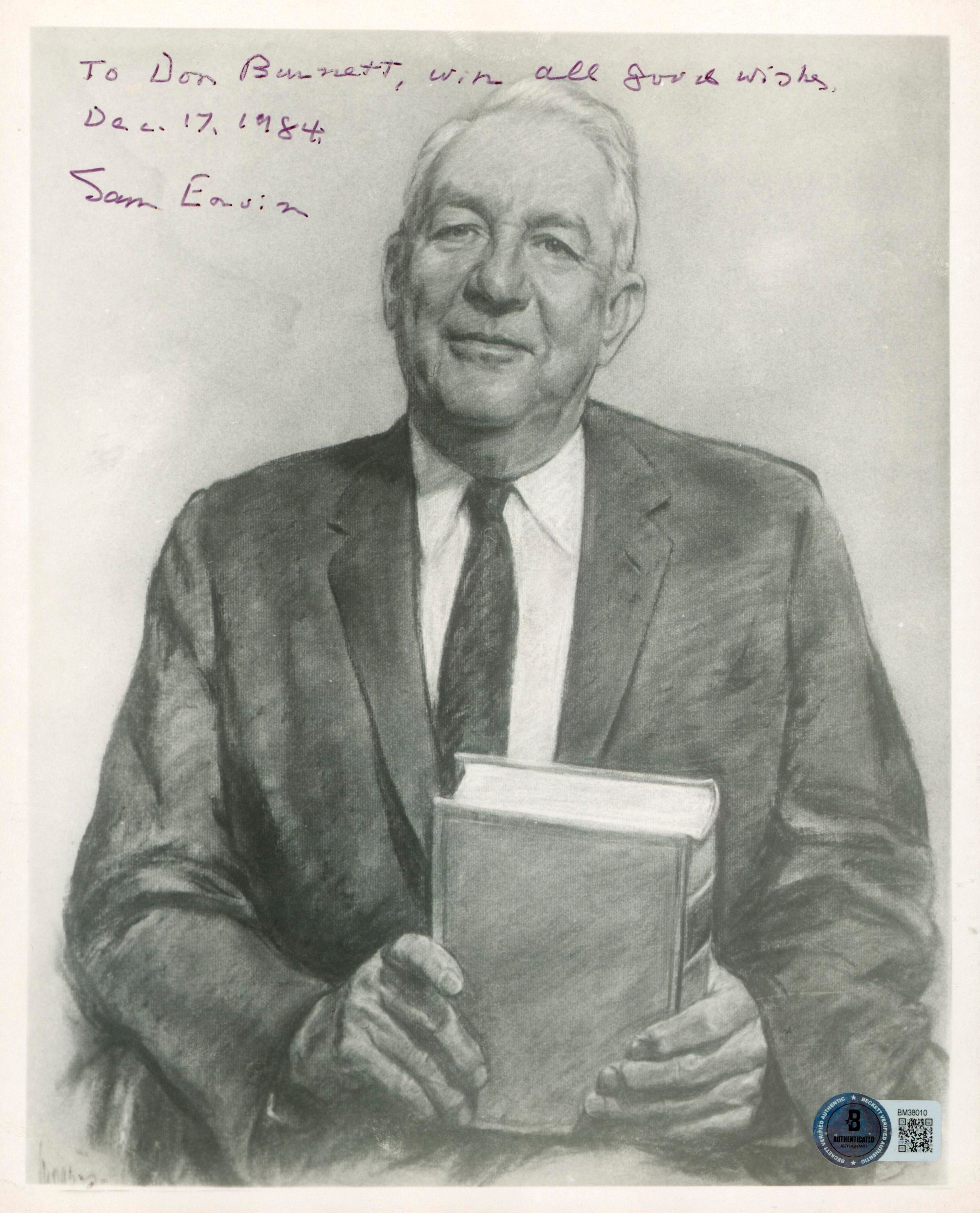 Sam Ervin "With all good wishes" Authentic Signed 8x10 Photo BAS #BM38010