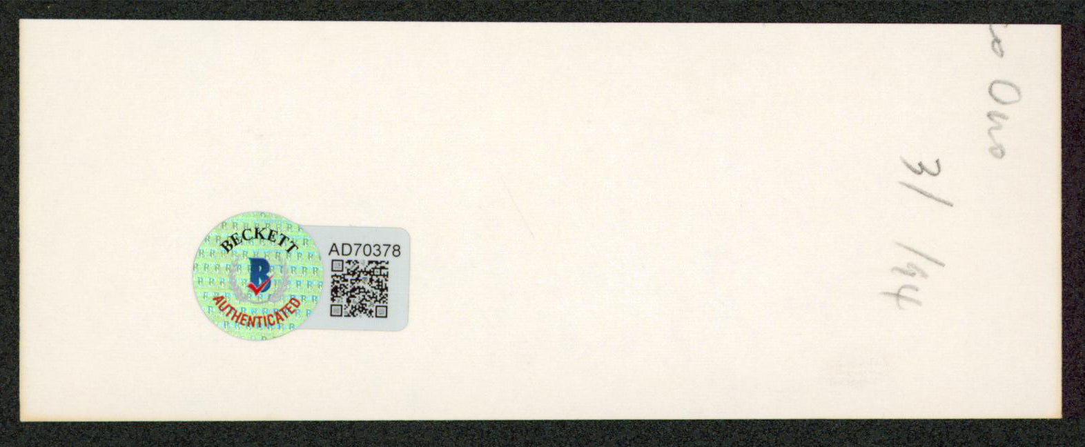 Yoko Ono Musician "NYC '94" Authentic Signed 2x5 Cut Signature BAS #AD70378