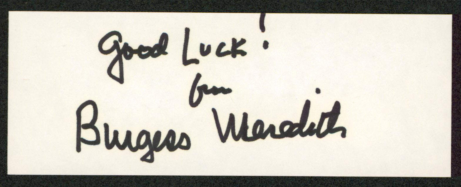 Burgess Meredith Rocky "Good Luck!" Signed 2x5 Cut Signature BAS #AD70377