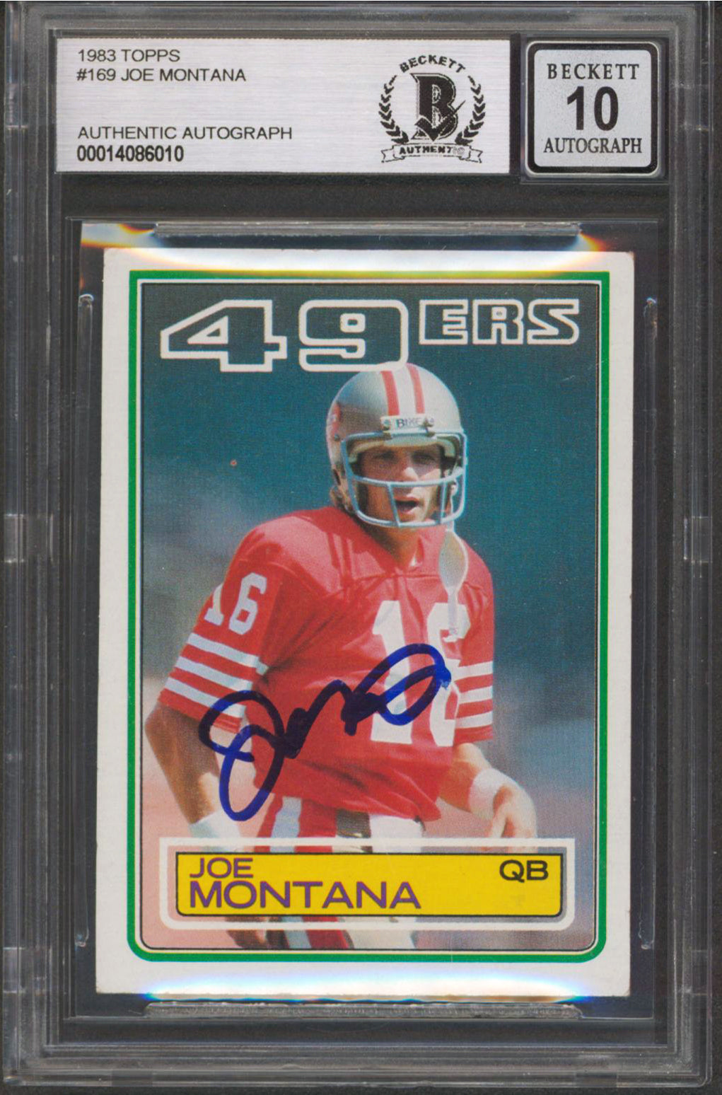 49ers Joe Montana Authentic Signed 1983 Topps #169 Card Auto 10! BAS Slabbed