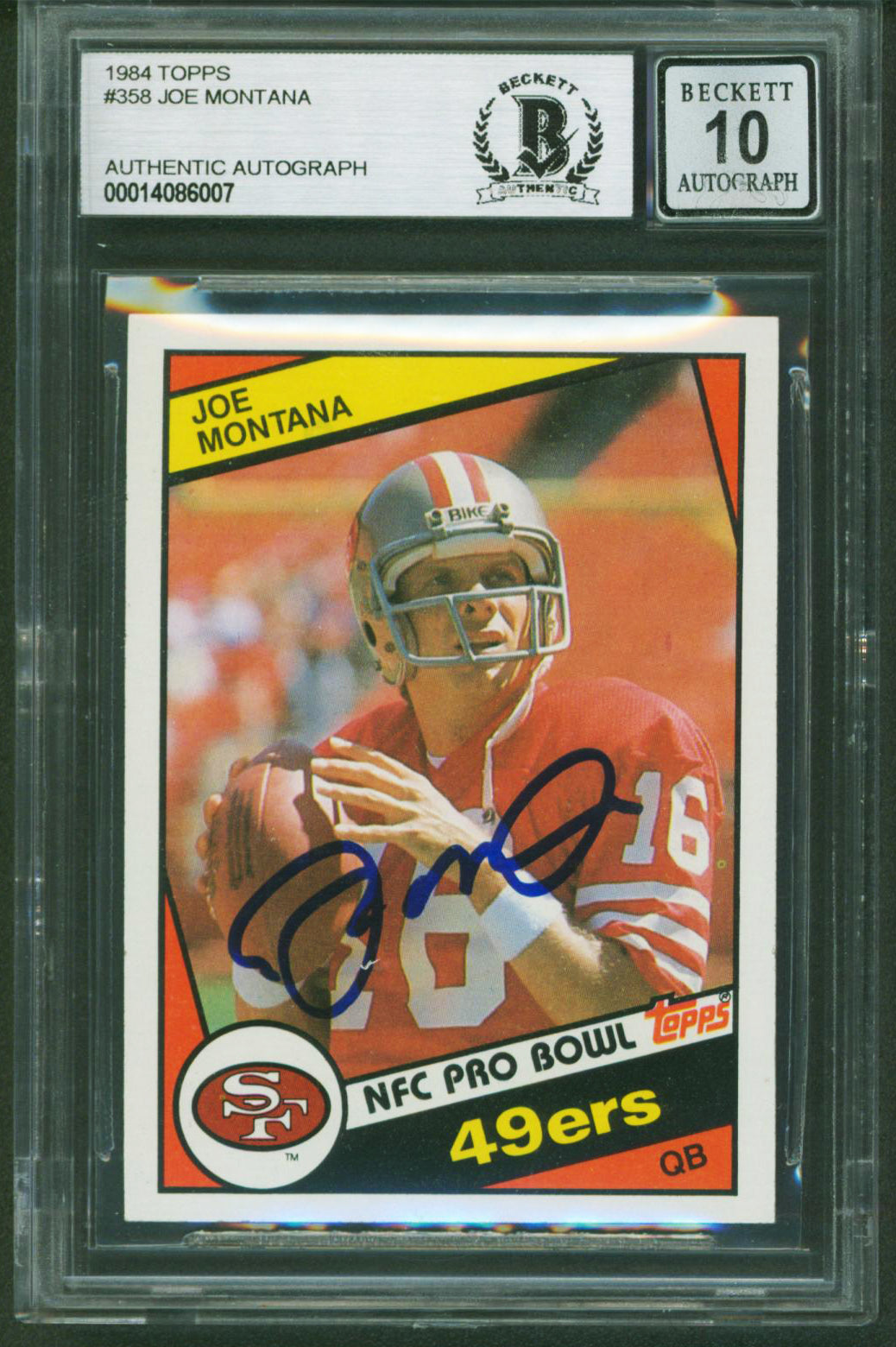 49ers Joe Montana Authentic Signed 1984 Topps #358 Card Auto 10! BAS Slabbed