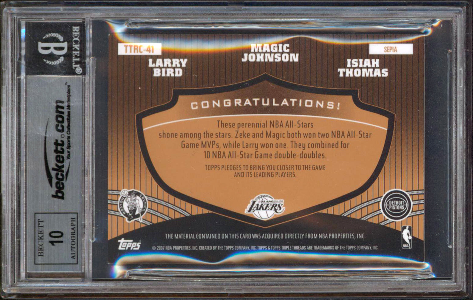 (3) Johnson, Bird & Thomas Signed '06 Topps Triple Threads Card Auto 10 BAS Slab