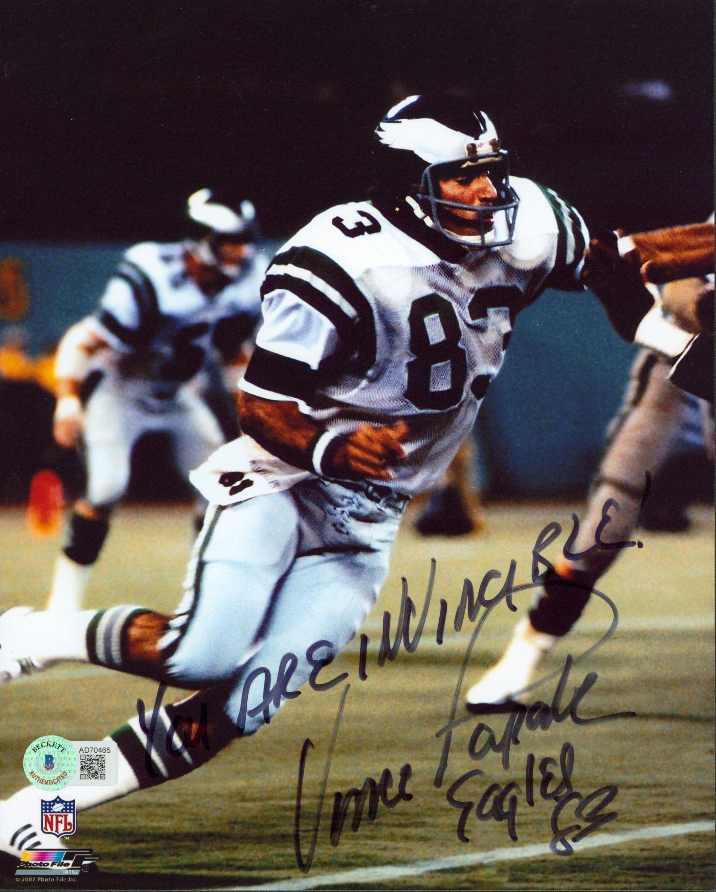 Eagles Vince Papale "You Are Invincible!" Signed 8x10 Vertical Photo BAS 1