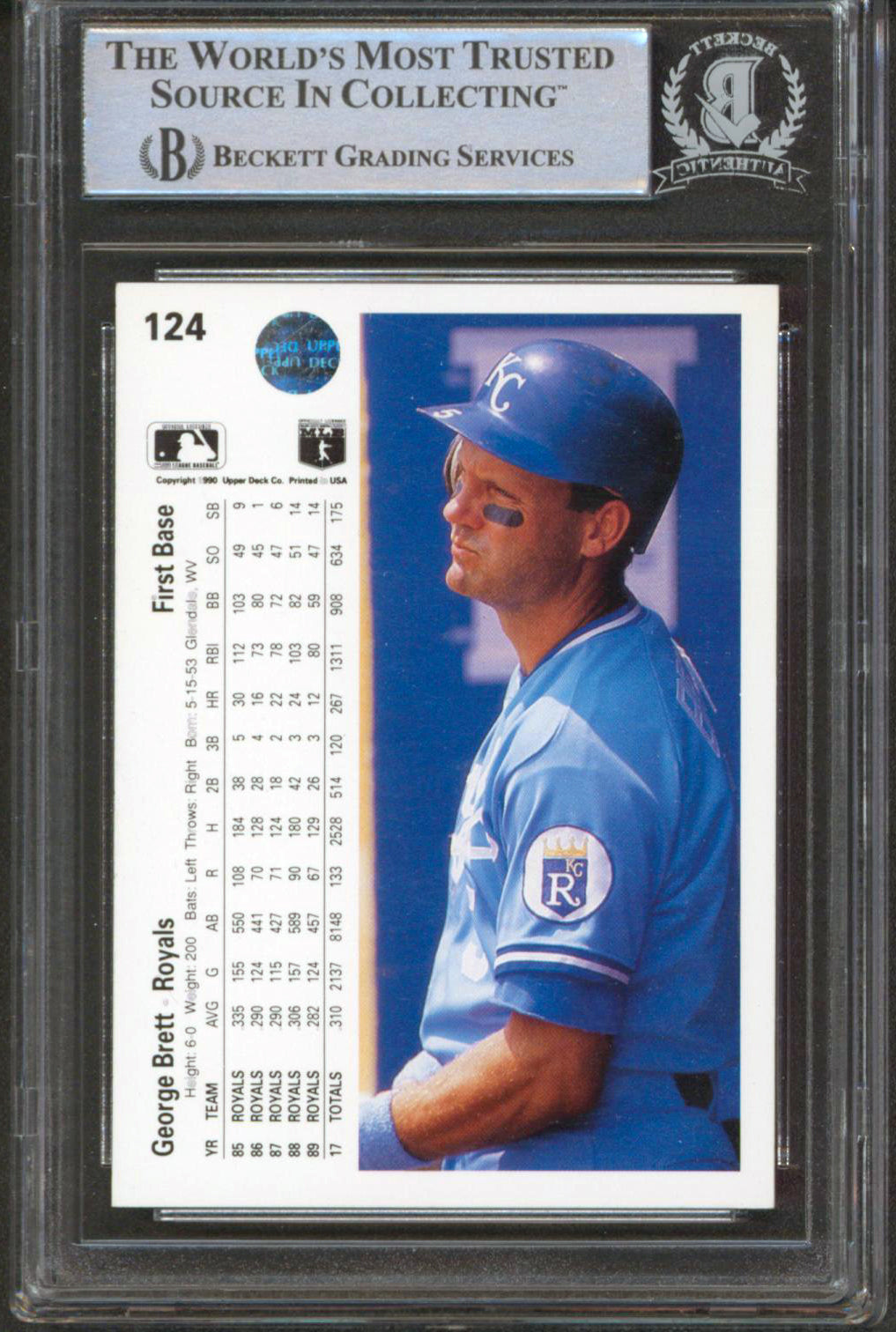 Royals George Brett Authentic Signed 1990 Upper Deck #124 Card BAS Slabbed