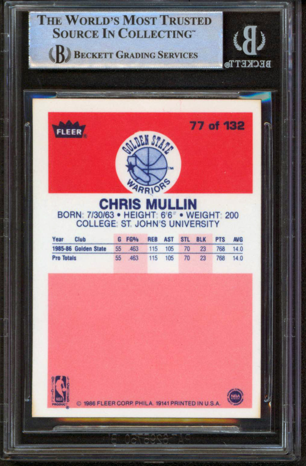 Warriors Chris Mullin HOF 2011 Authentic Signed 1986 Fleer #77 Card BAS Slabbed