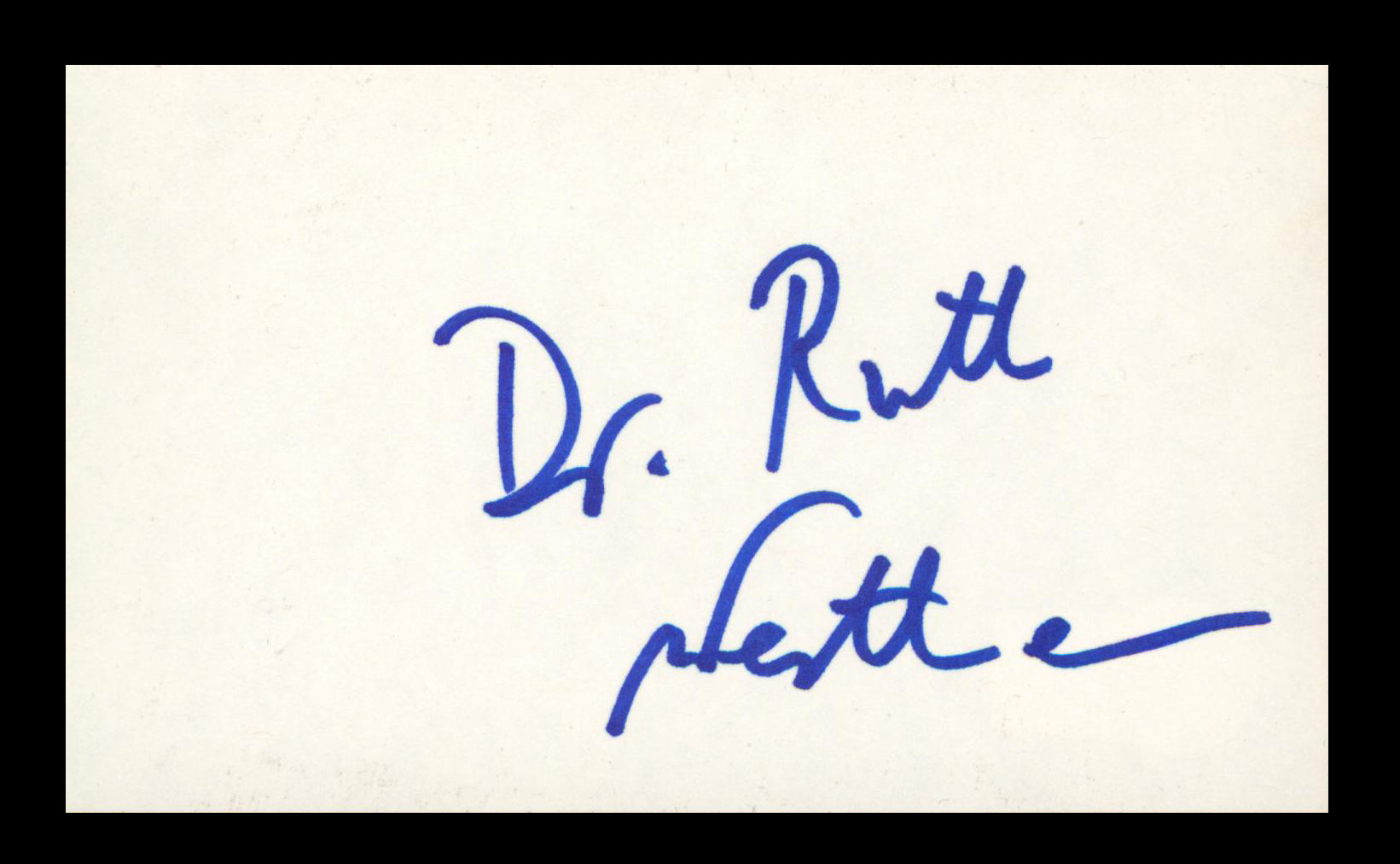 Dr. Ruth Westheimer Authentic Signed 3x5 Index Card Autographed BAS #BN89101