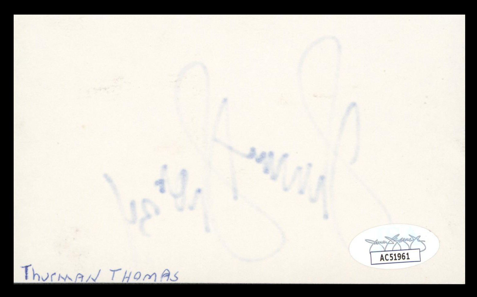 Bills Thurman Thomas Authentic Signed 3x5 Index Card Autographed JSA #AC51961